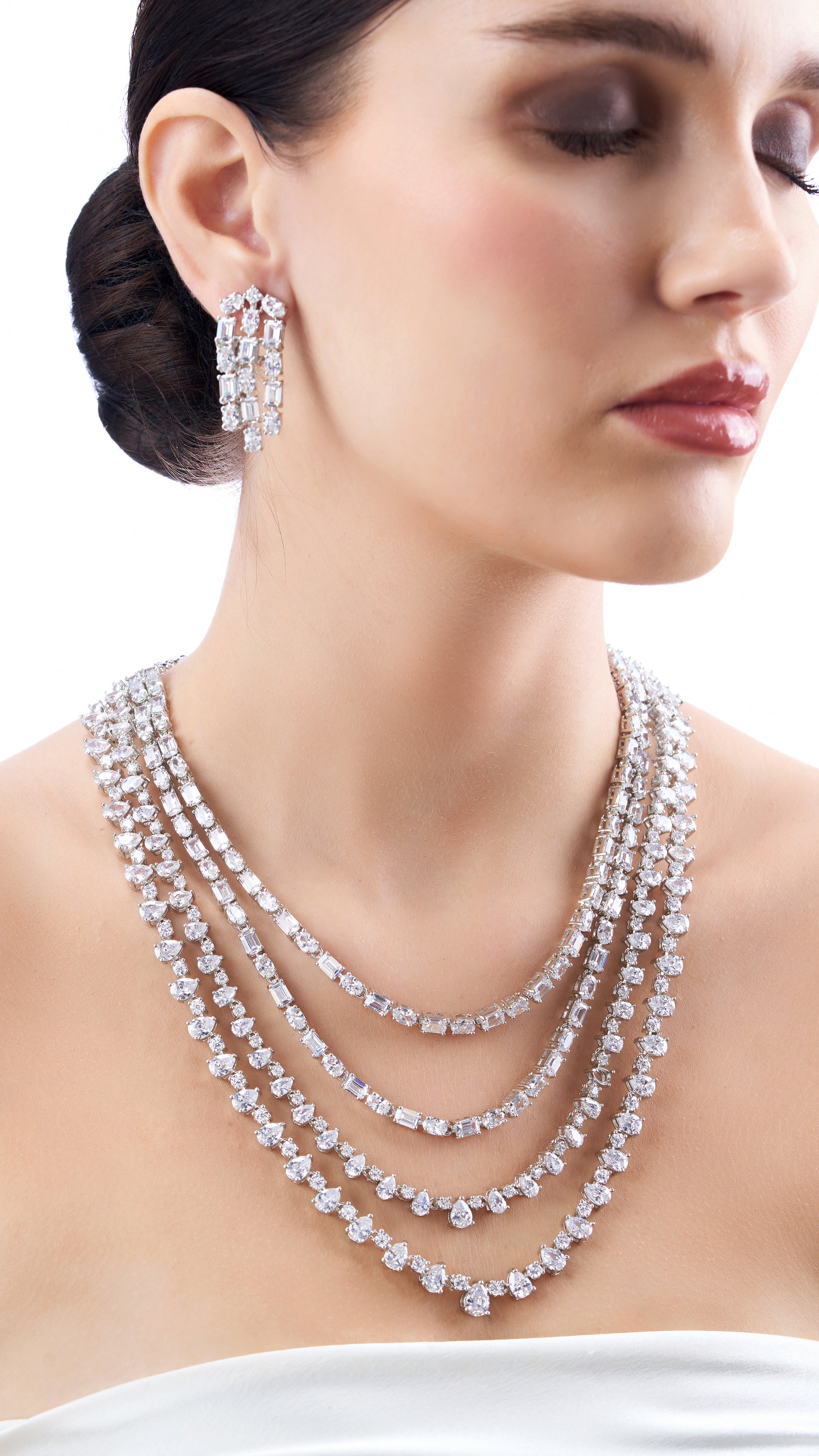 NAINA MULTI LAYER SEMI PRECIOUS MOSSAINITE NECKLACE