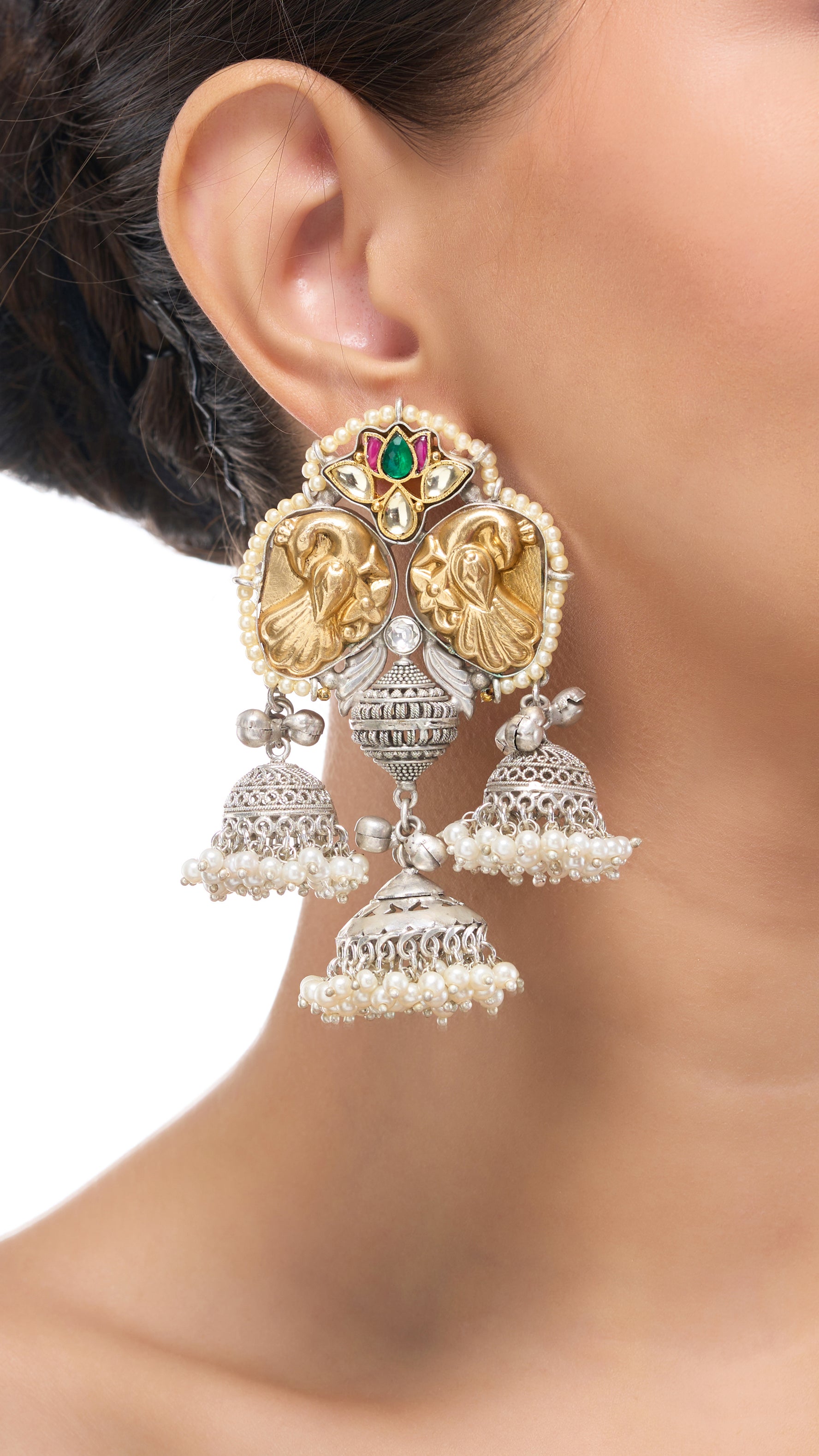 PAVITRA OXIDISED KUNDAN EARRING WITH FILIGREE WORK