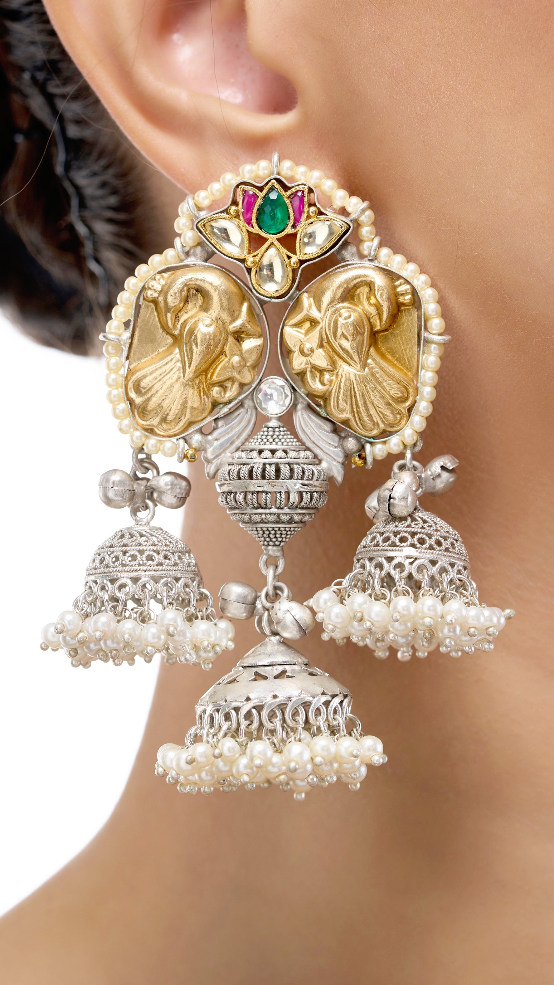 PAVITRA OXIDISED KUNDAN EARRING WITH FILIGREE WORK