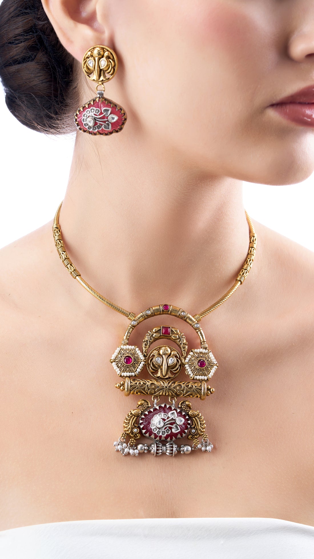 AKIRA FILIGREE HASLI TWO TONE NECKLACE SET IN RED