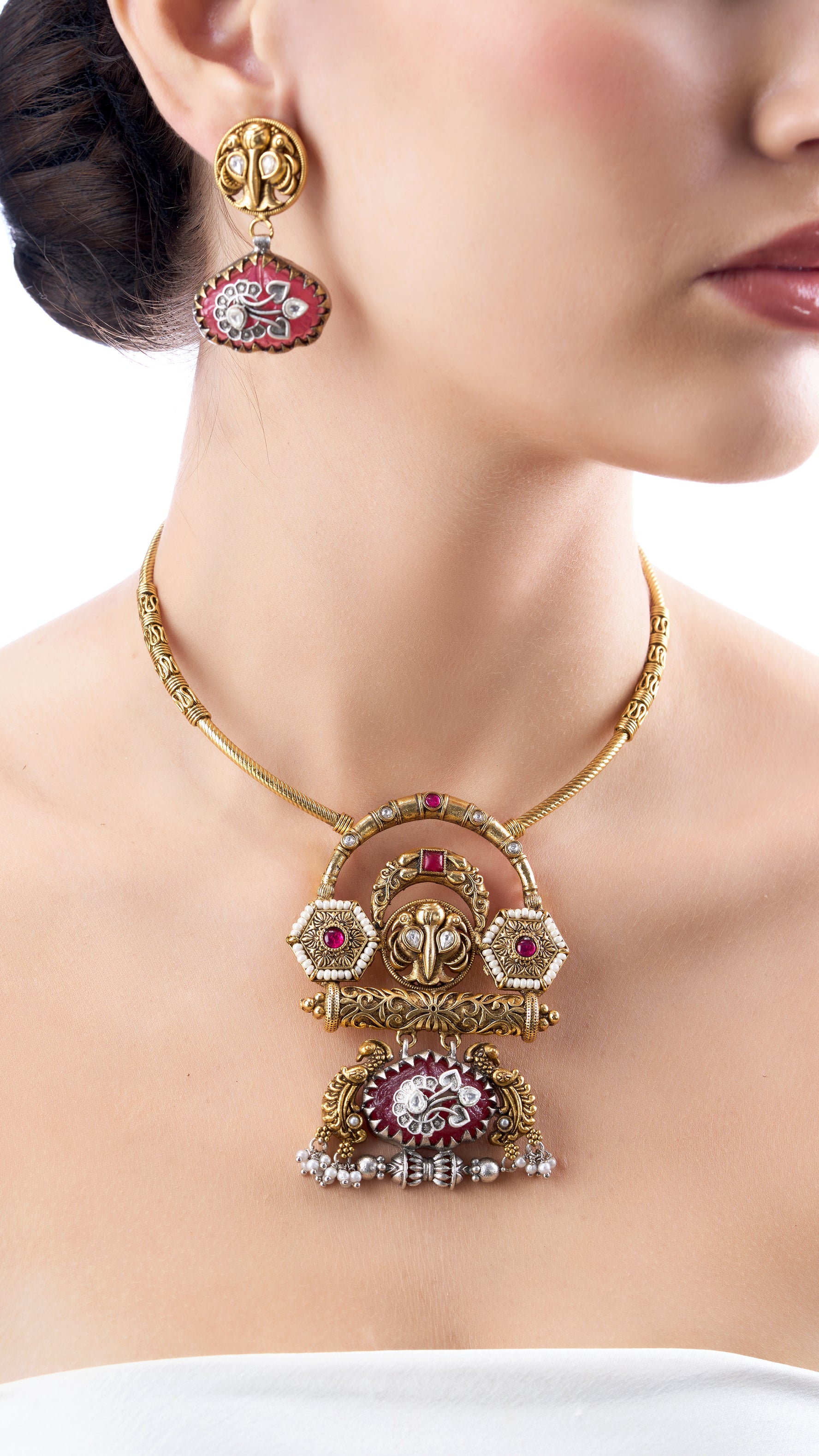 AKIRA FILIGREE HASLI TWO TONE NECKLACE SET IN RED