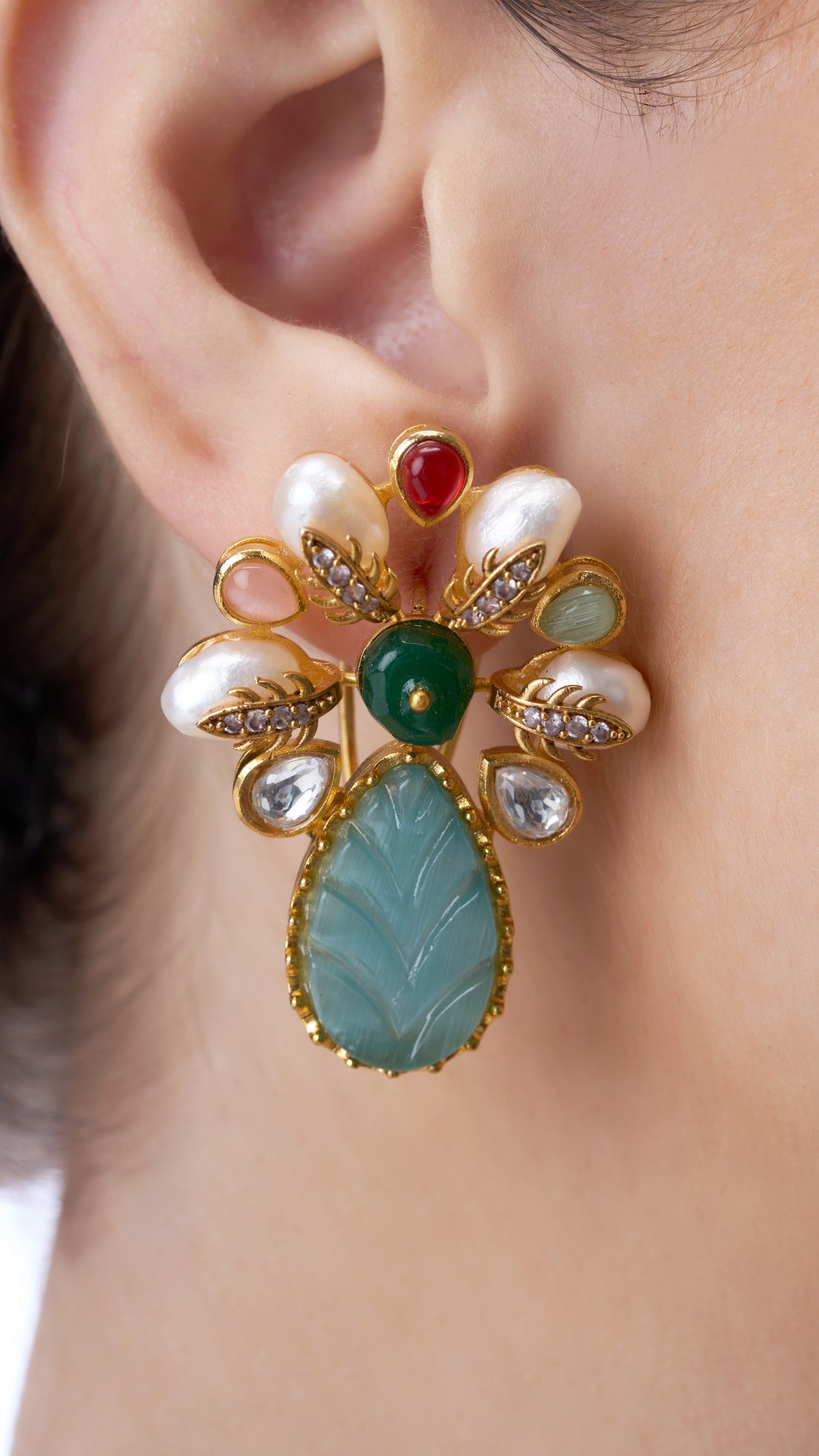 CHANDRA BAROQUE PEARL EARRINGS WITH SEMI PRECIOUS MONALISA STONE IN AQUA