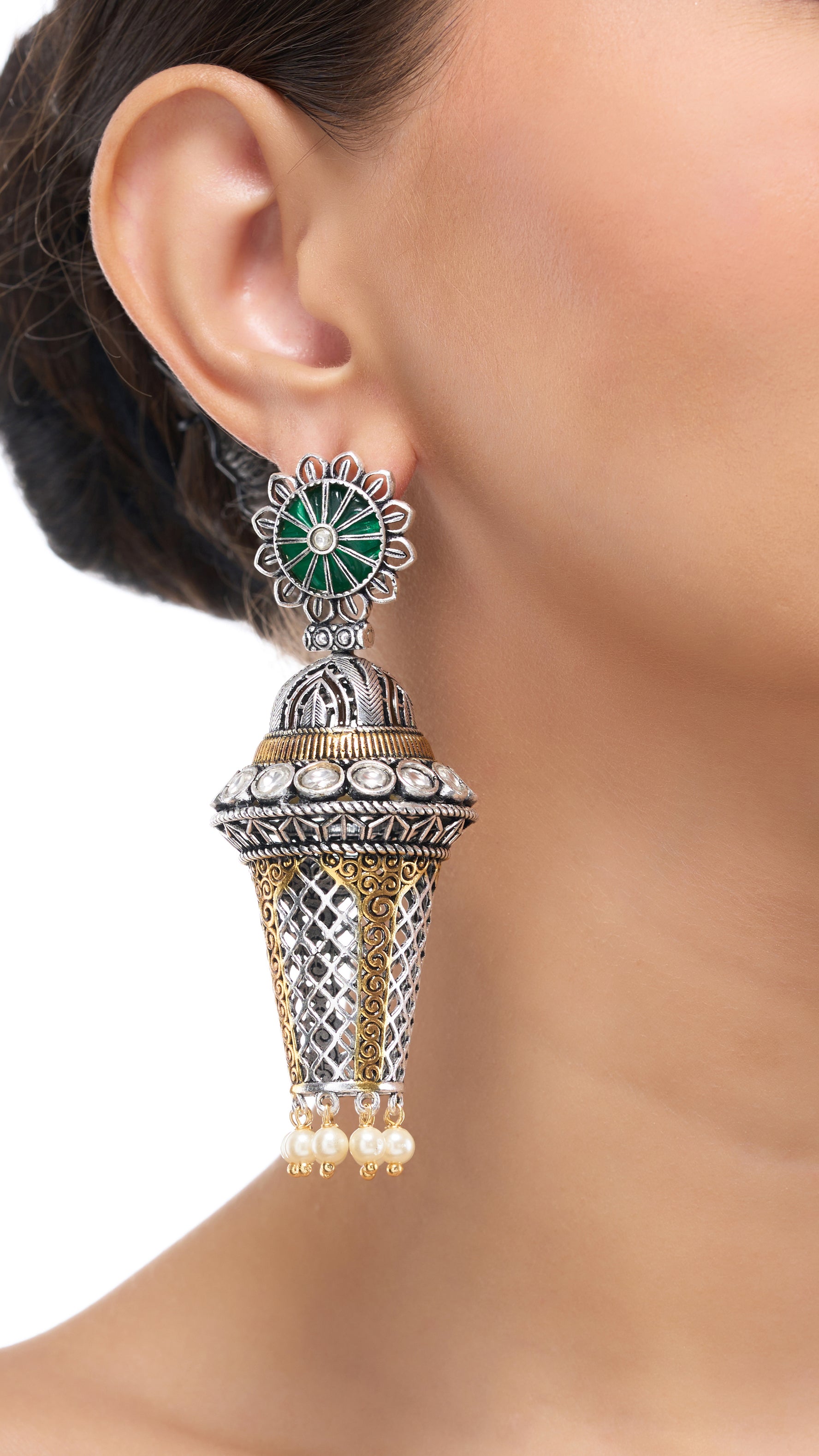 SWARUPA OXIDISED KUNDAN EARING WITH FILIGREE WORK