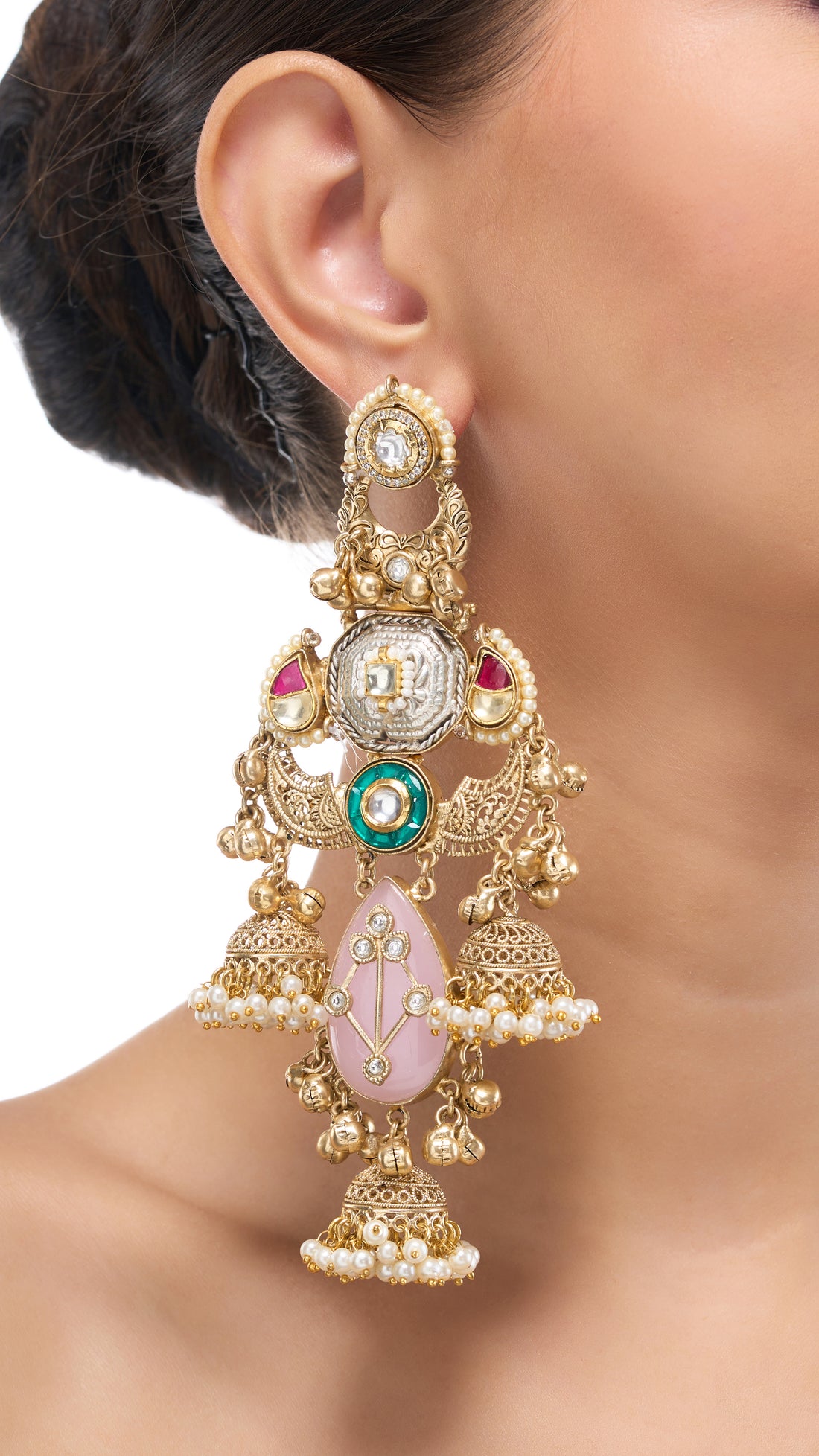 ANASUYA GOLD FOIL LONG EARRINGS WITH SEMI PRECIOUS STONES