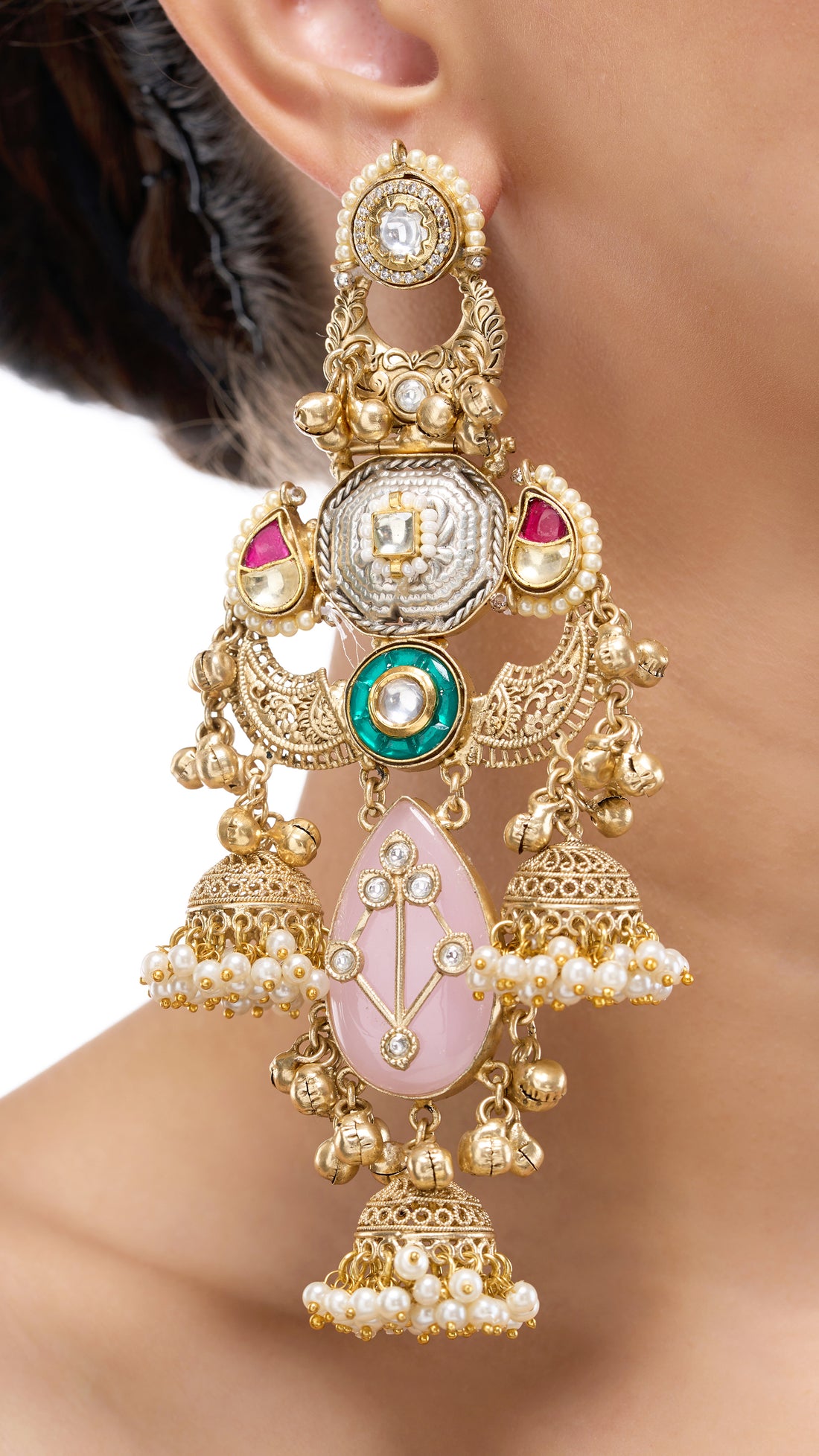ANASUYA GOLD FOIL LONG EARRINGS WITH SEMI PRECIOUS STONES