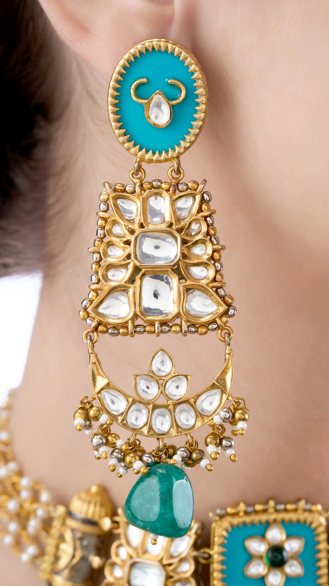 ROSHNI MULTI COLOUR HALDALI CHOKER NECKLACE SET WITH SEMI PRECIOUS STONES IN BLUE