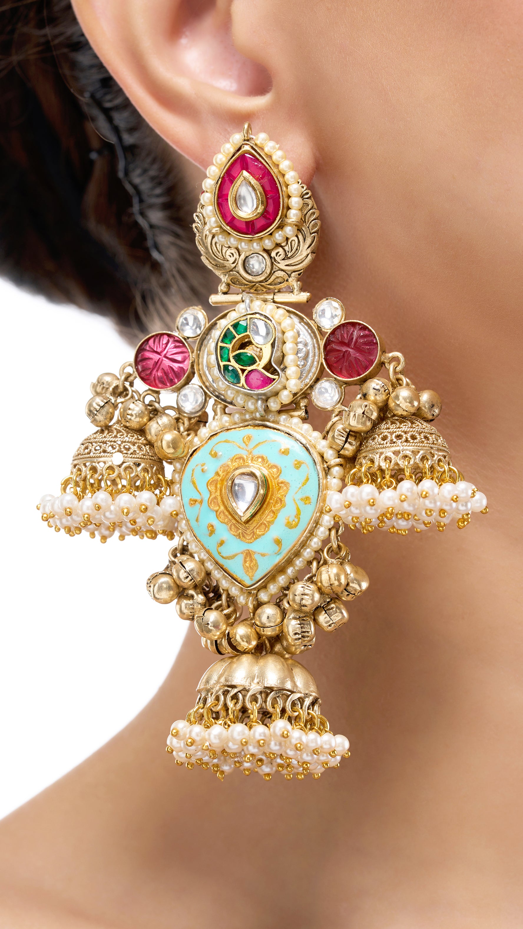 NANDINI GOLD FOIL EARRINGS WITH ENAMEL