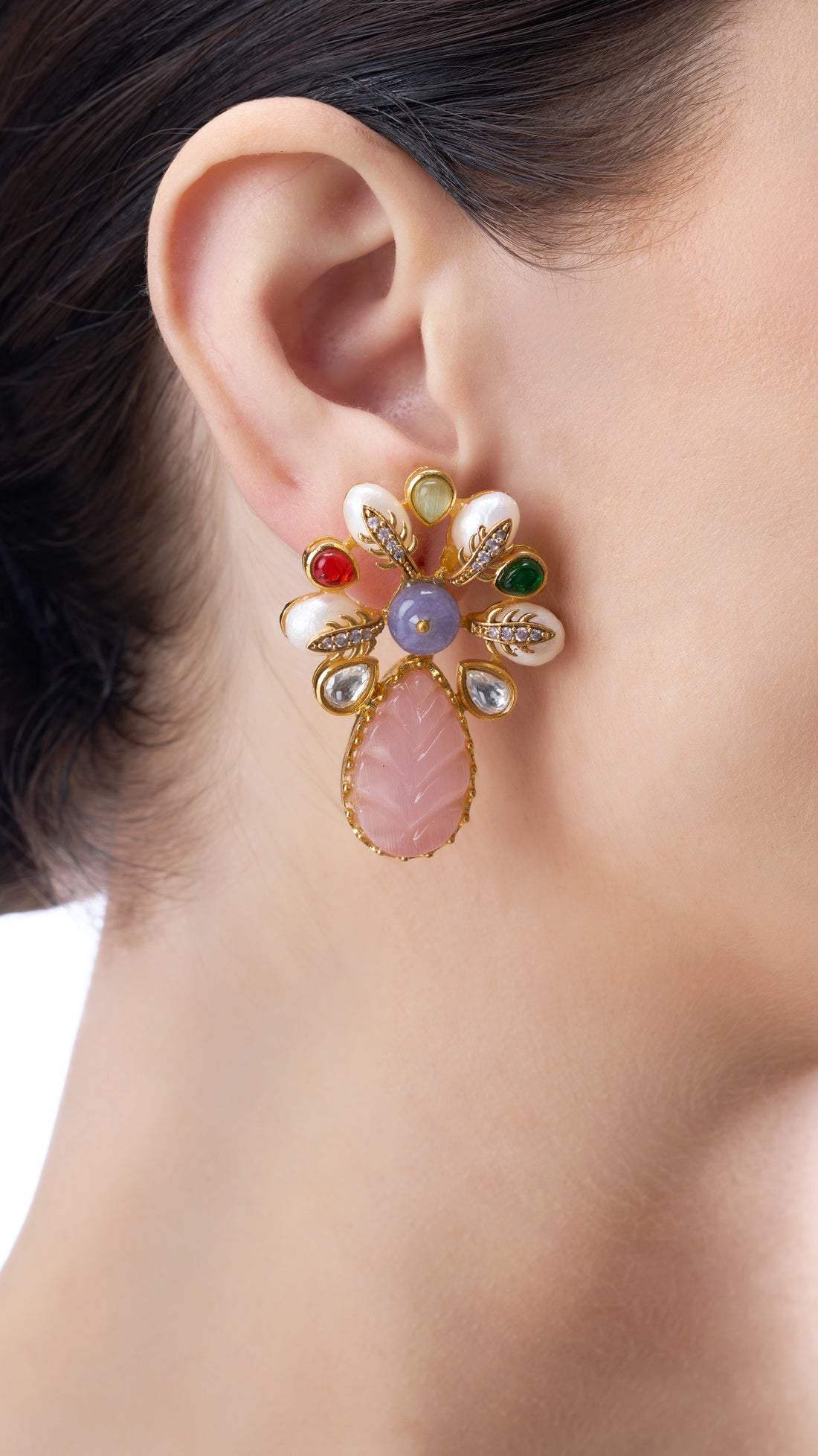 ROHINI BAROQUE PEARL EARRINGS WITH SEMI PRECIOUS MONALISA STONE IN QUARTZ