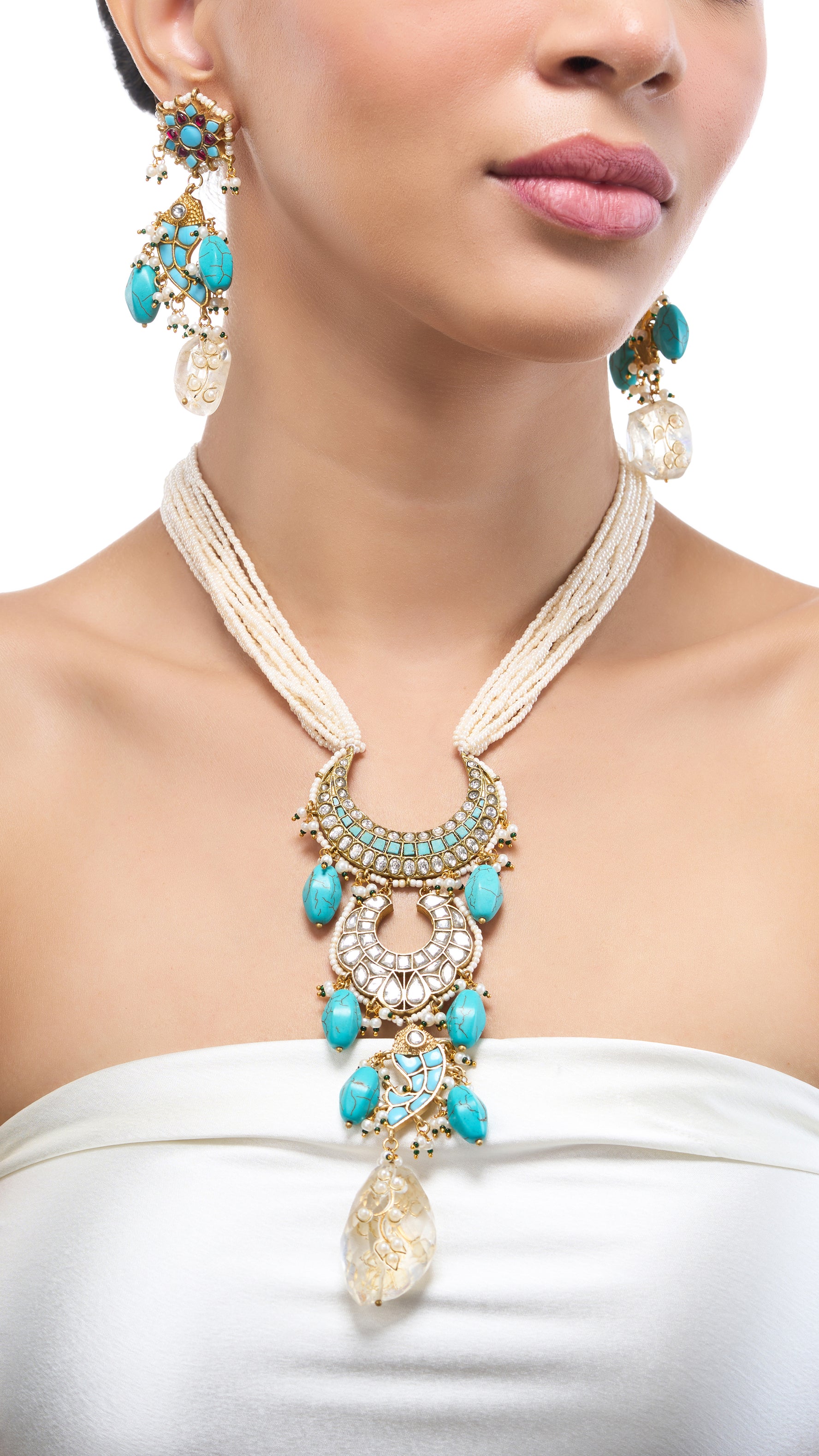 KADAMBA GOLD FOIL WITH ENAMEL & PURE QUARTZ AND SEMI PRECIOUS STONES