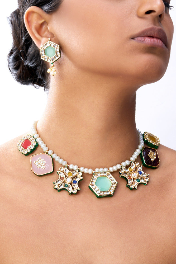 RAGINI BAROQUE PEARL WITH PURE STONES NECKLACE SET