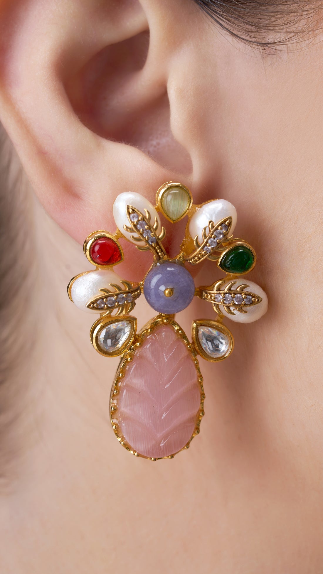 ROHINI BAROQUE PEARL EARRINGS WITH SEMI PRECIOUS MONALISA STONE IN QUARTZ