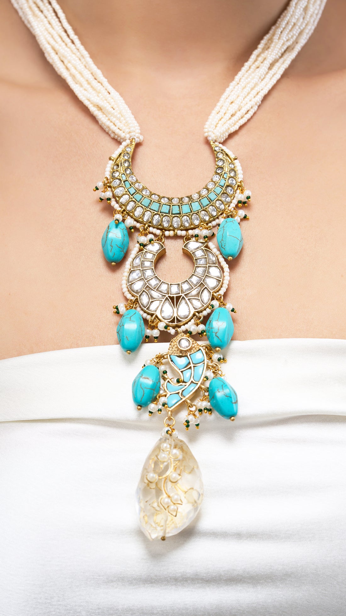 KADAMBA GOLD FOIL WITH ENAMEL & PURE QUARTZ AND SEMI PRECIOUS STONES