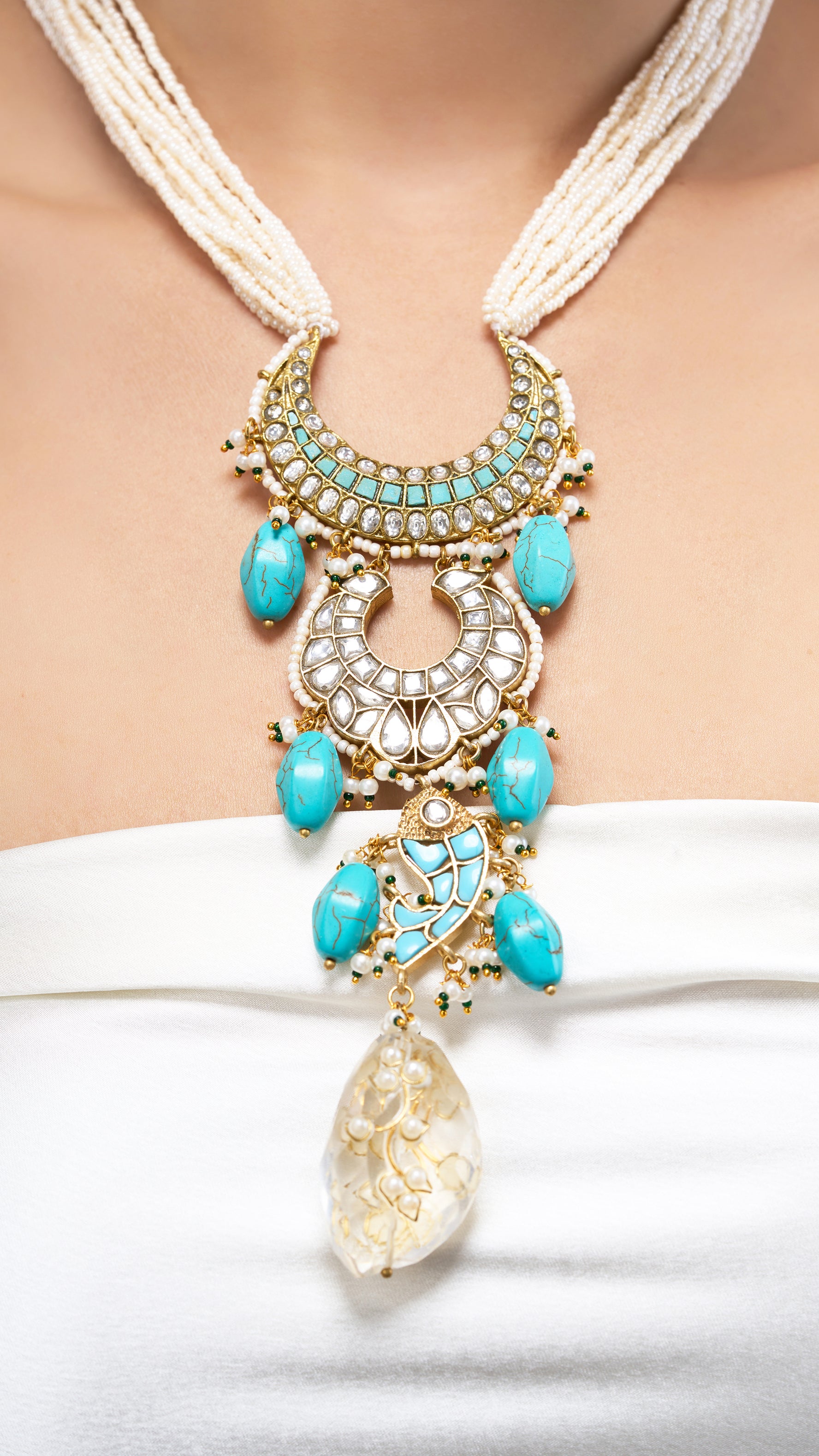 KADAMBA GOLD FOIL WITH ENAMEL & PURE QUARTZ AND SEMI PRECIOUS STONES