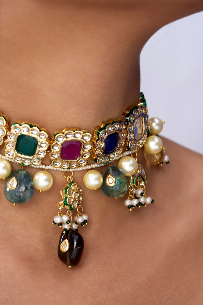 RADHIKA KUNDAN & MULTI PURE STONES NECKLACE SET