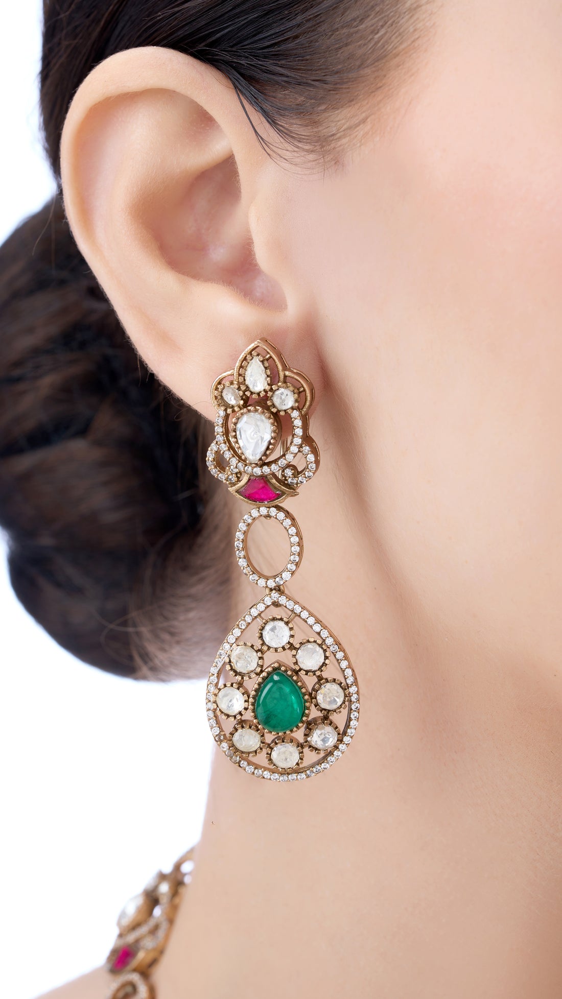 KUNDALINI POLKI NECKLACE SET WITH PURE MEENA AND SEMI PRECIOUS STONES IN GREEN
