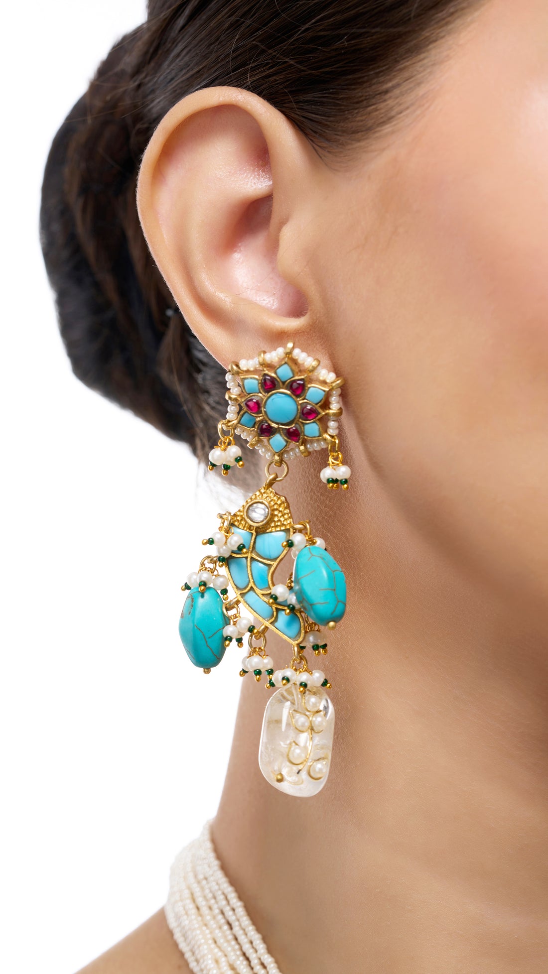 KADAMBA GOLD FOIL WITH ENAMEL & PURE QUARTZ AND SEMI PRECIOUS STONES