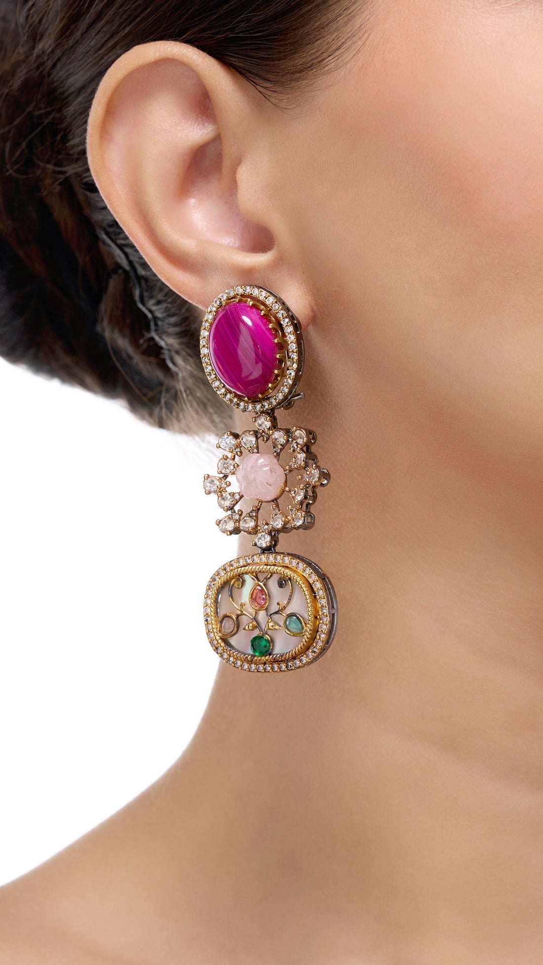 CHARUSHILA TRIPPLE LAYER HAND ENGRAVED EARRINGS