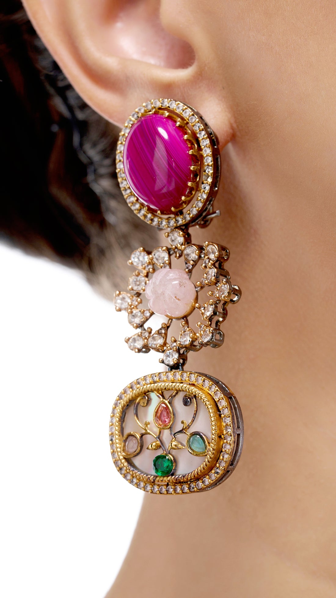 CHARUSHILA TRIPPLE LAYER HAND ENGRAVED EARRINGS
