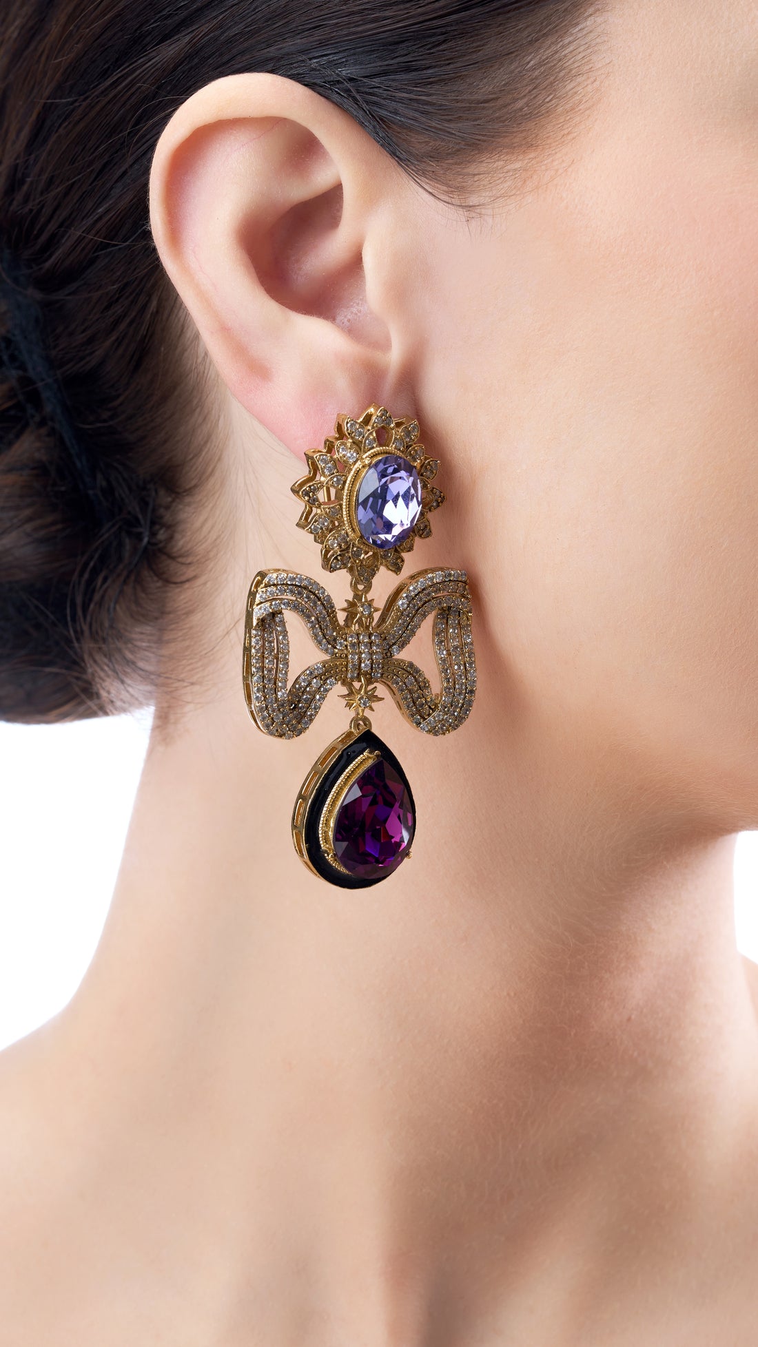 ADITI BOW SEMI PRECIOUS STONE EARRINGS WITH MOISSANITE IN PURPLE