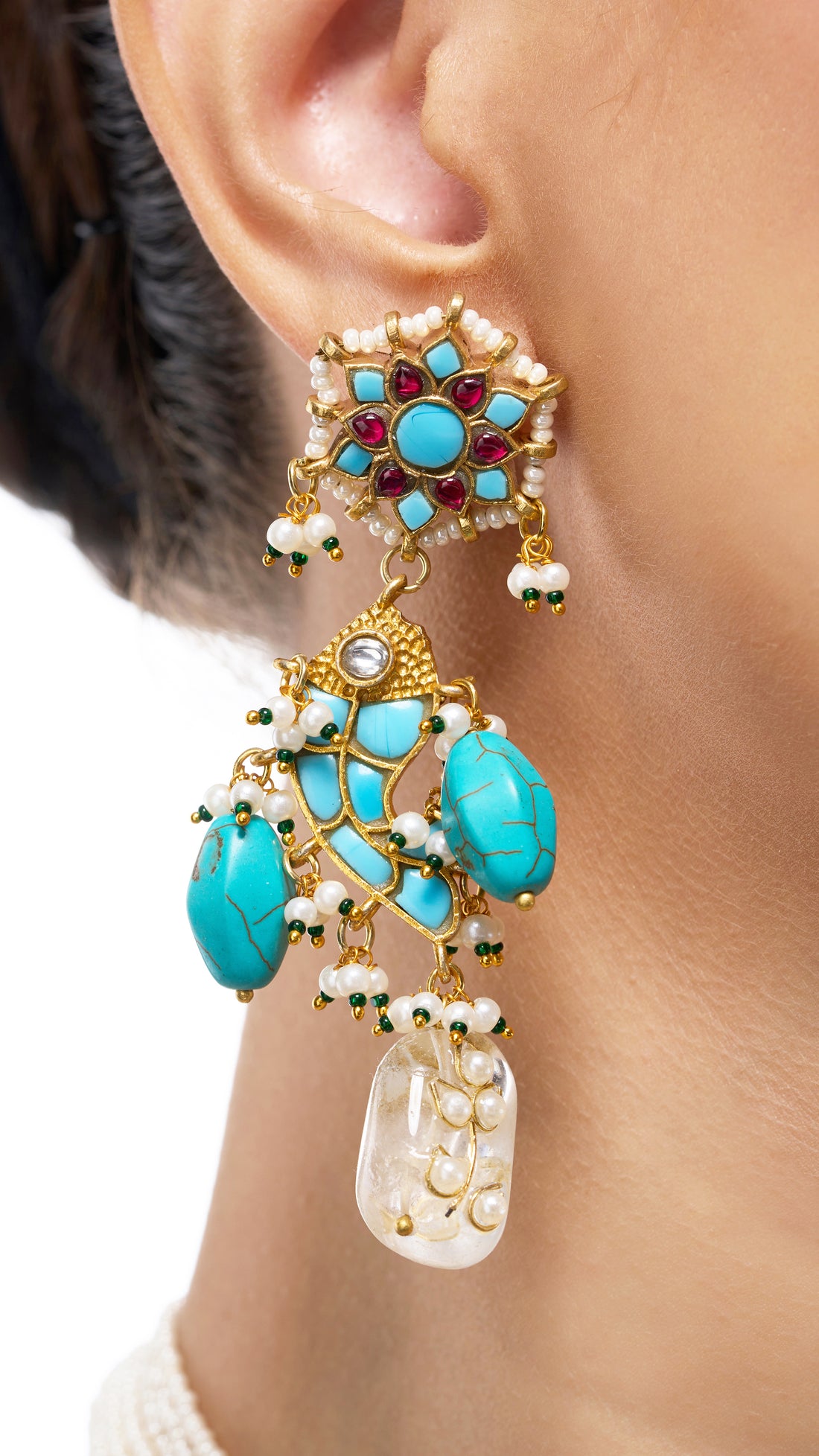 KADAMBA GOLD FOIL WITH ENAMEL & PURE QUARTZ AND SEMI PRECIOUS STONES