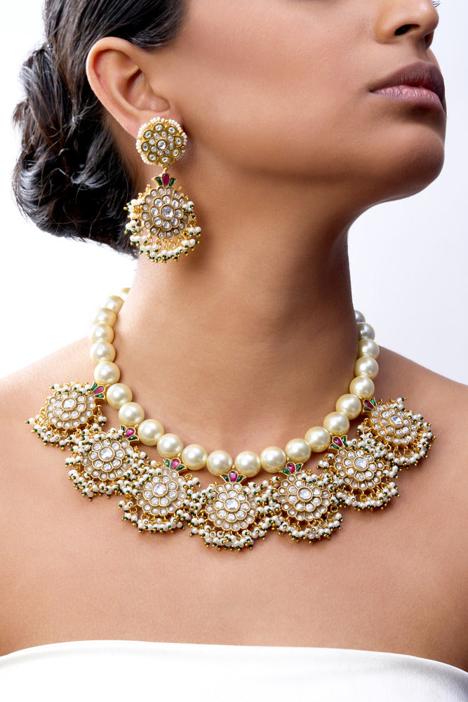 MUMTAZ KUNDAN  & MULTI PURE  STONES NECKLACE SET