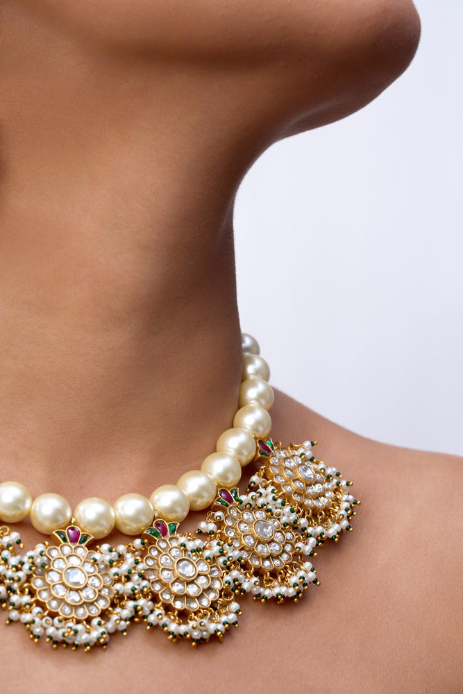 MUMTAZ KUNDAN  & MULTI PURE  STONES NECKLACE SET