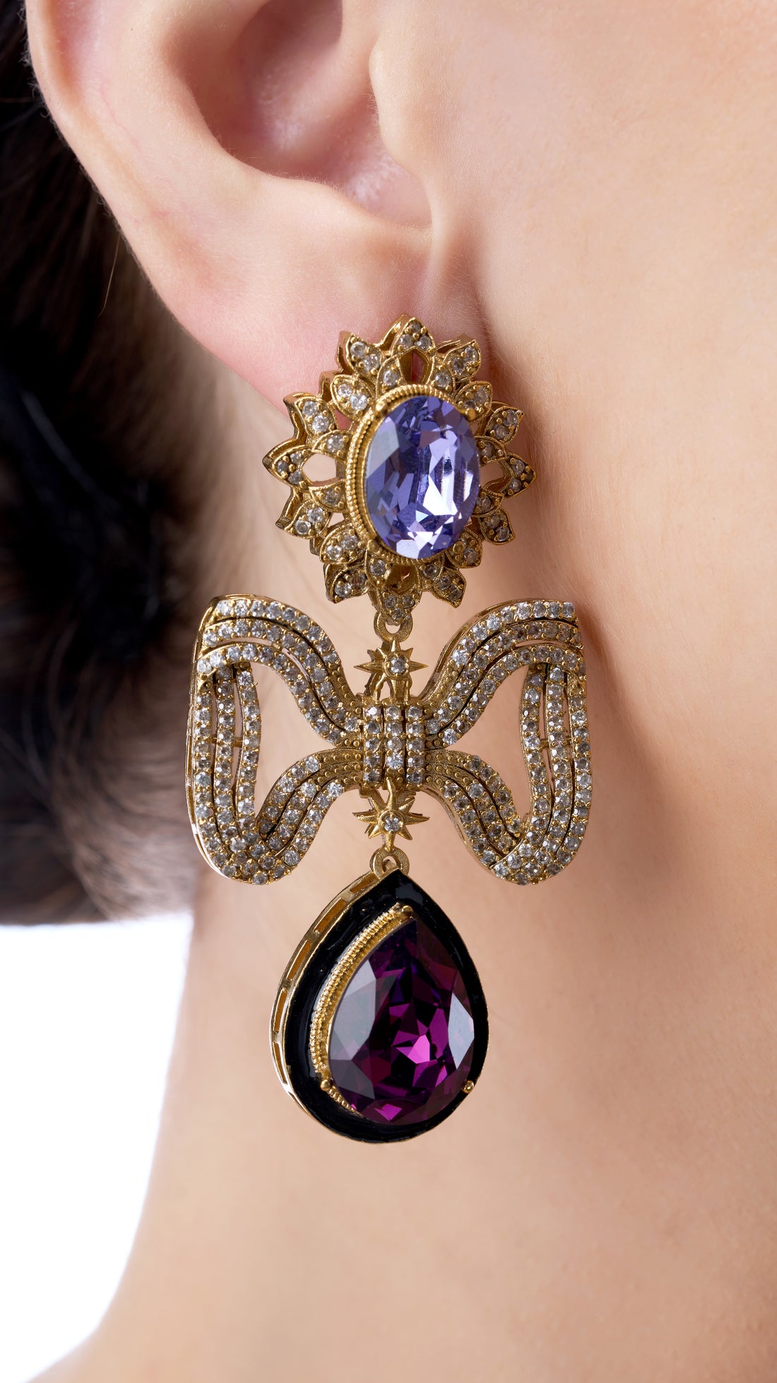 ADITI BOW SEMI PRECIOUS STONE EARRINGS WITH MOISSANITE IN PURPLE