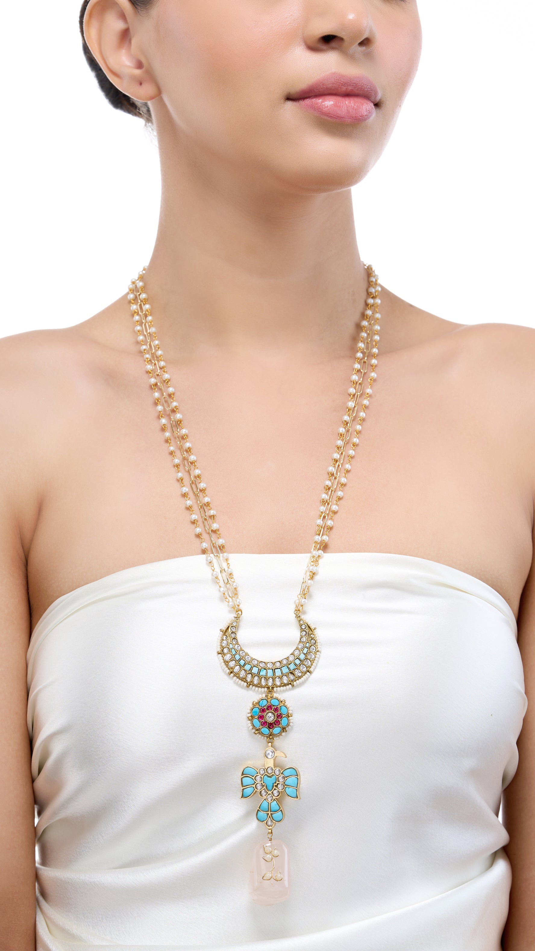 AMARA HAND ENAMELLED NECKLACE WITH PEARLS