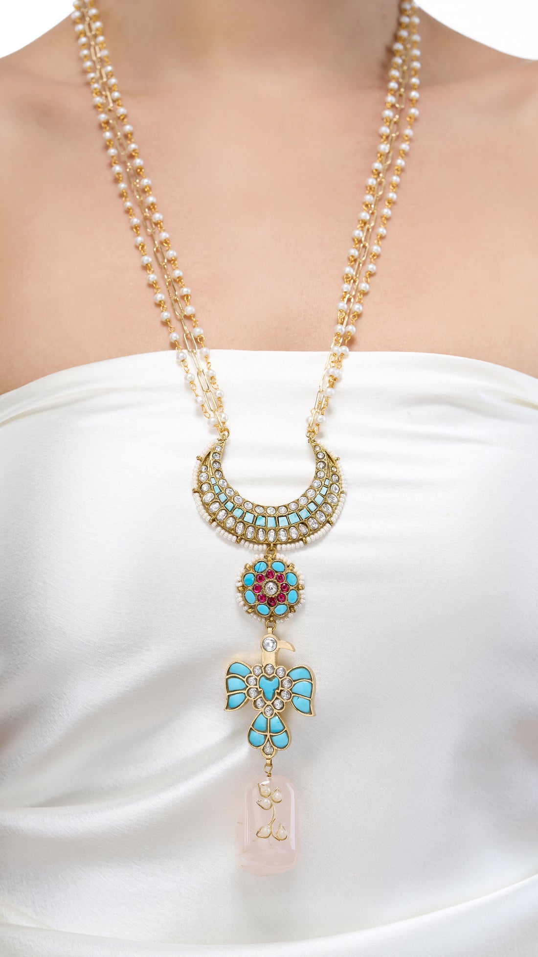 AMARA HAND ENAMELLED NECKLACE WITH PEARLS