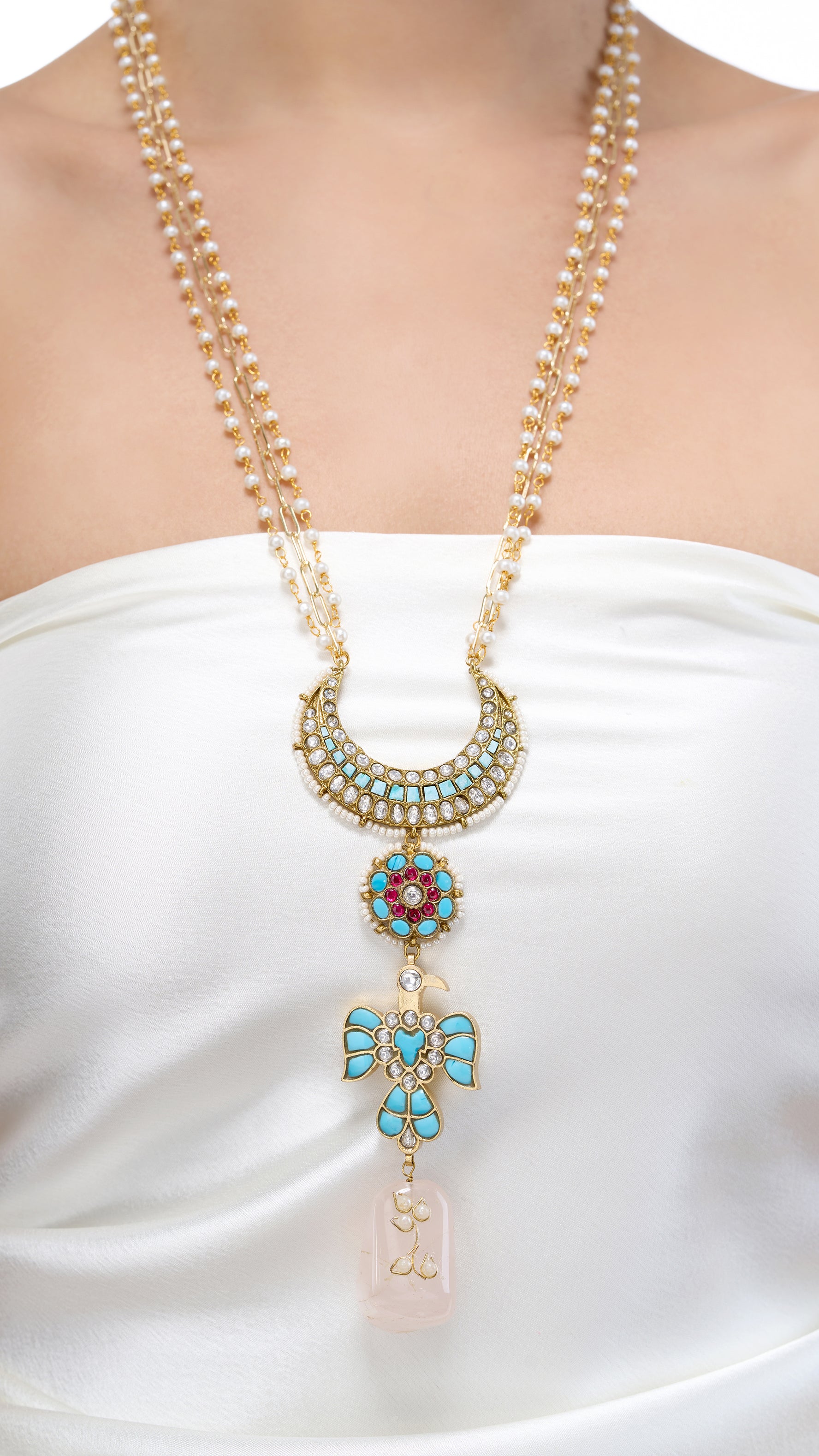 AMARA HAND ENAMELLED NECKLACE WITH PEARLS