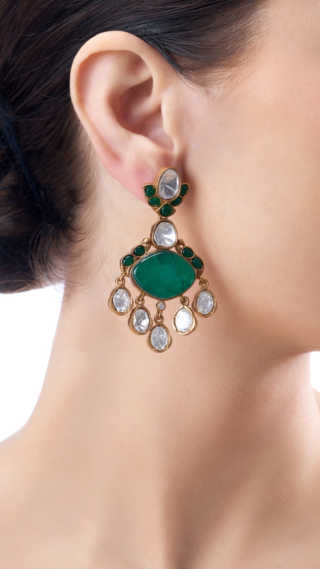 VIDYA SEMI PRECIOUS POLKI STONE EARRINGS IN GREEN