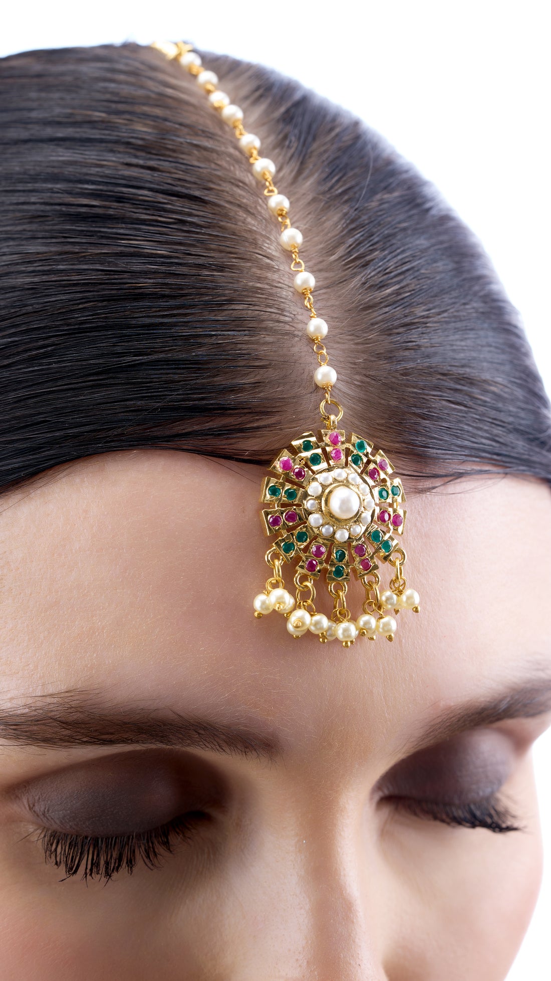 JAYANTI JADAU GOLD FOIL CHOKER NECKLACE SET WITH PURE PEARLS IN MULTI COLOUR