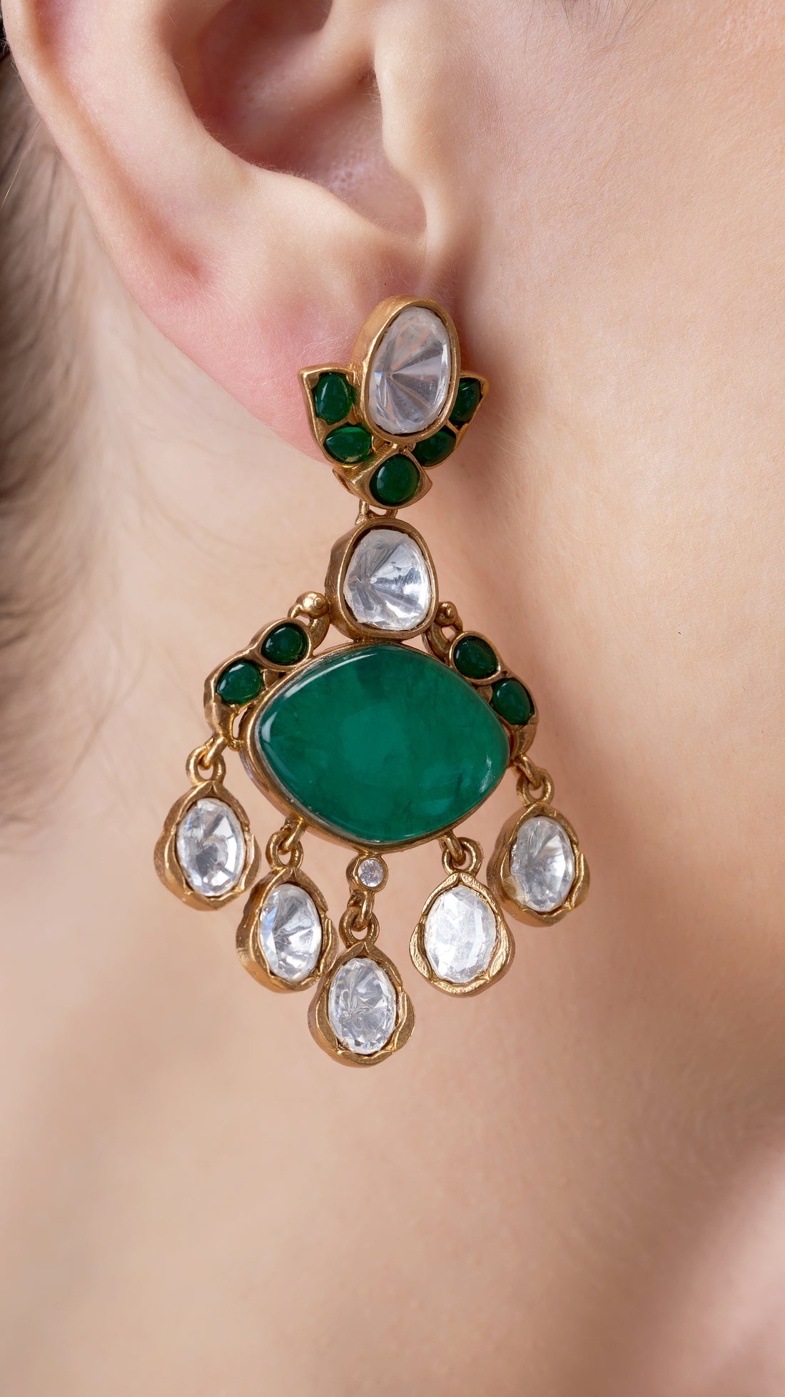 VIDYA SEMI PRECIOUS POLKI STONE EARRINGS IN GREEN