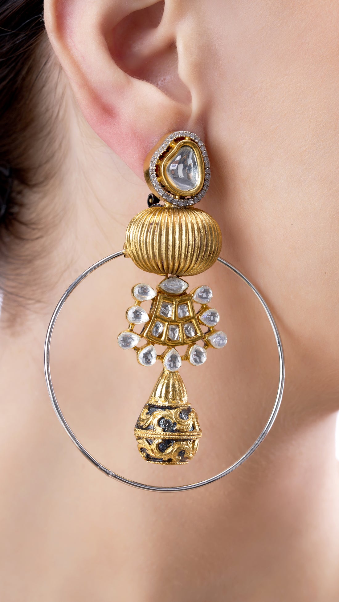 BHAVANI MODERN FILIGREE HOOPS WITH KUNDAN WORK