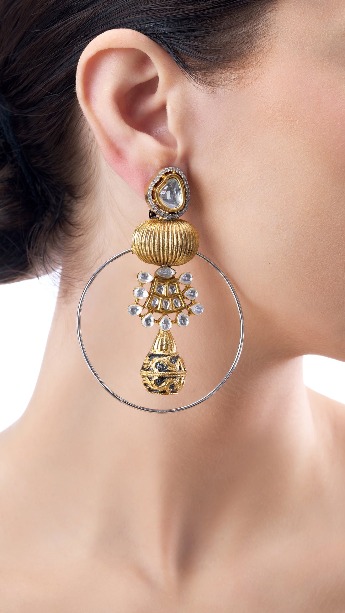 BHAVANI MODERN FILIGREE HOOPS WITH KUNDAN WORK