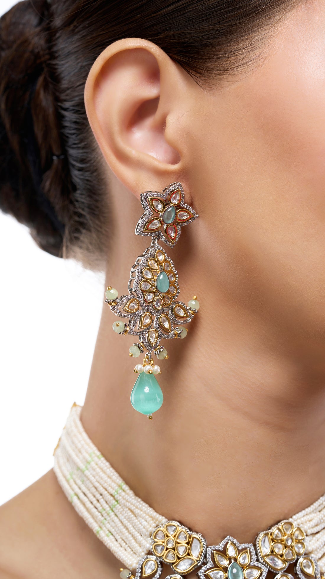 ELIZA VICTORIAN POLKI WITH PEARLS & AQUA MARINE
