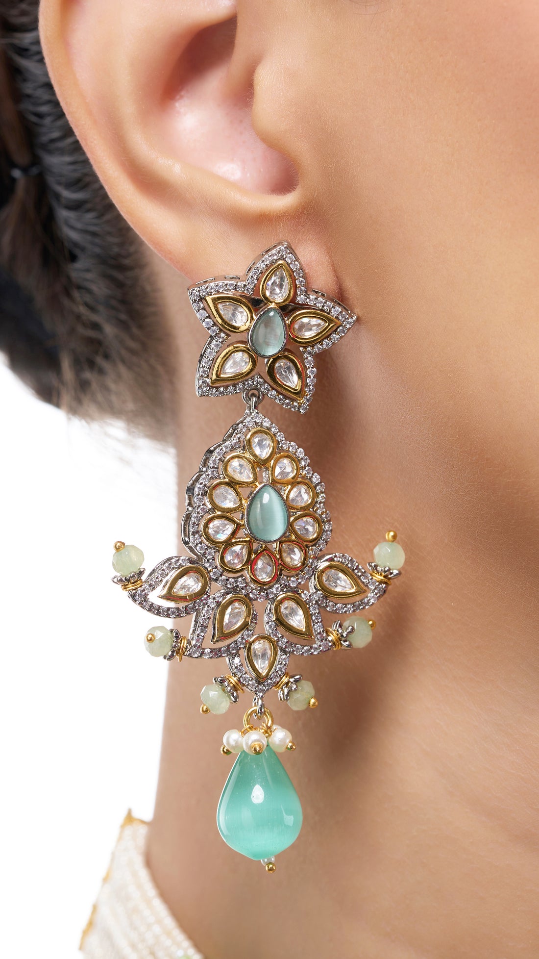ELIZA VICTORIAN POLKI WITH PEARLS & AQUA MARINE