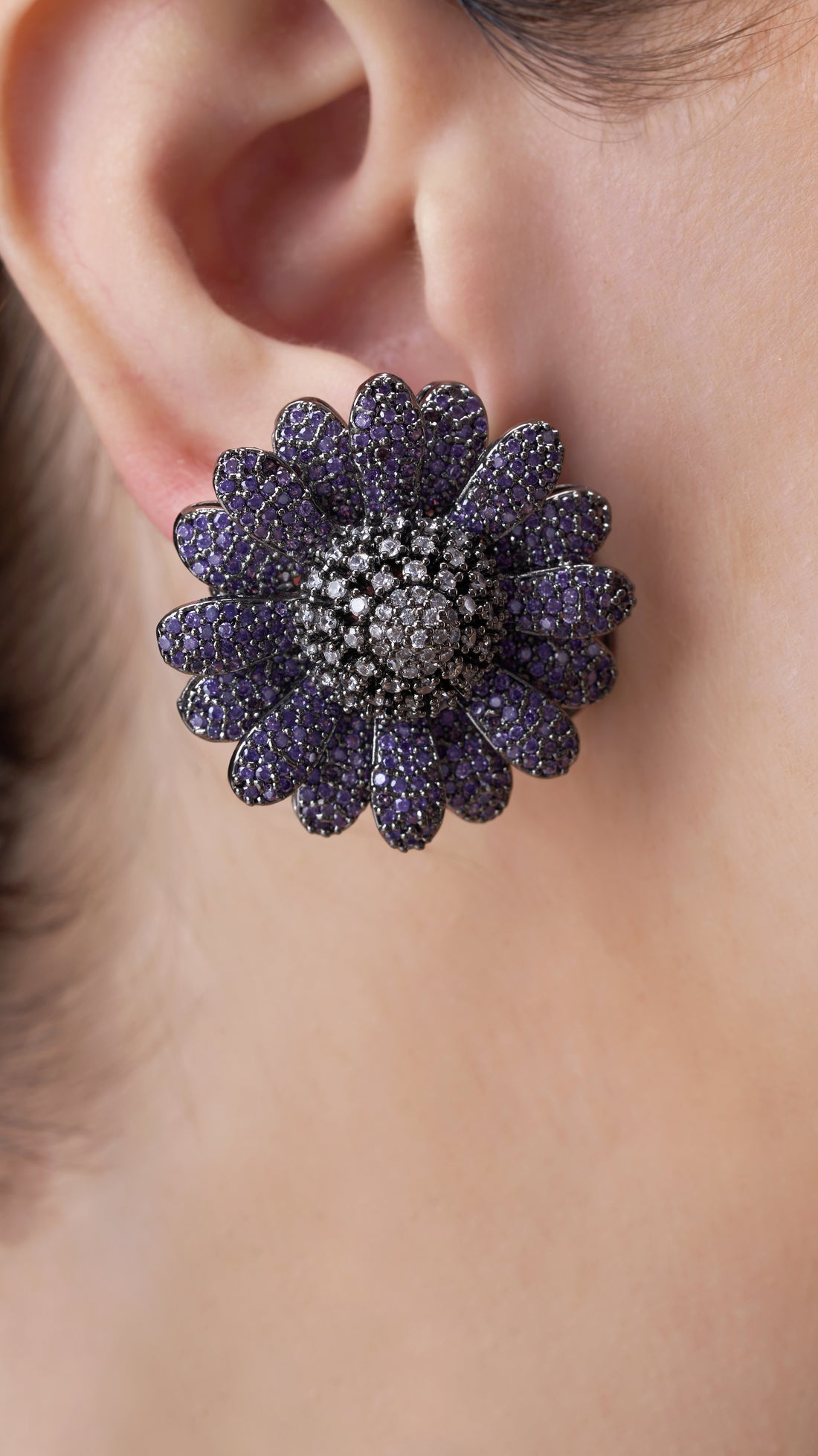 SHUBHI INVISIBLE SETTING VICTORIAN FLOWER EARRINGS IN PURPLE SEMI PRECIOUS STONE