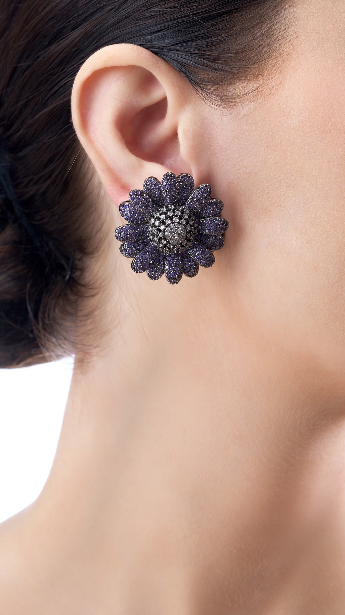 SHUBHI INVISIBLE SETTING VICTORIAN FLOWER EARRINGS IN PURPLE SEMI PRECIOUS STONE