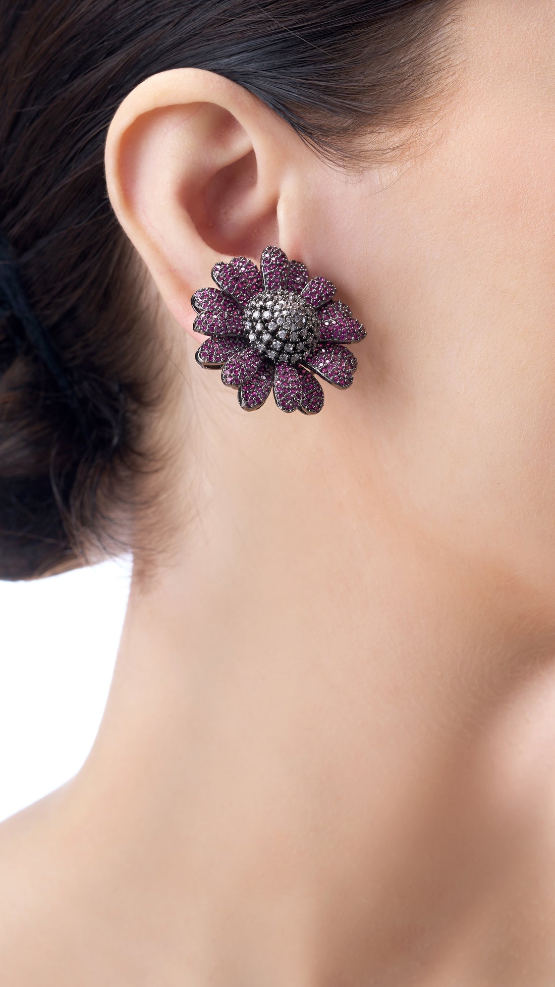 JIVIKA INVISIBLE SETTING VICTORIAN FLOWER EARRINGS IN PINK SEMI PRECIOUS STONE