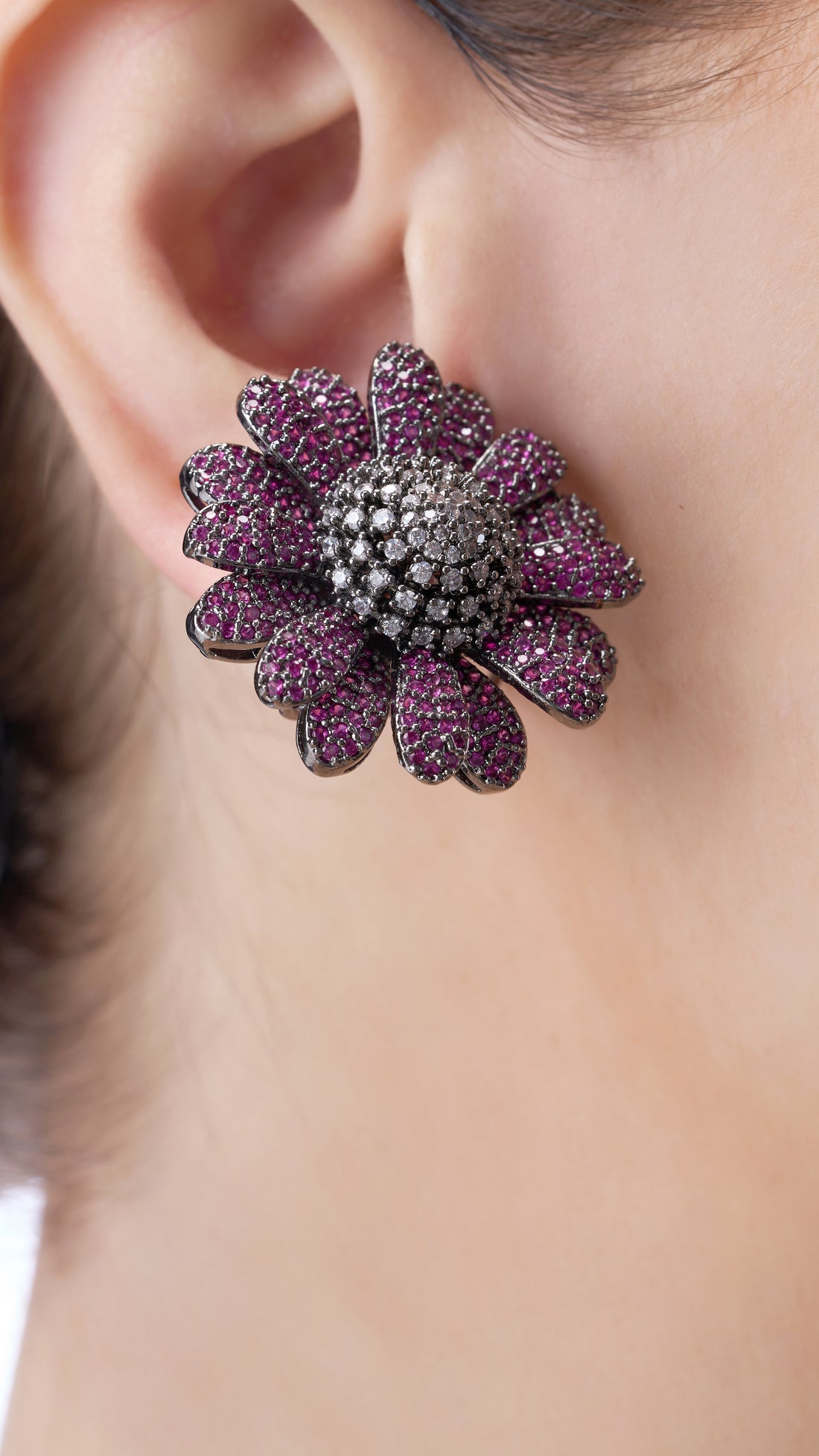 JIVIKA INVISIBLE SETTING VICTORIAN FLOWER EARRINGS IN PINK SEMI PRECIOUS STONE