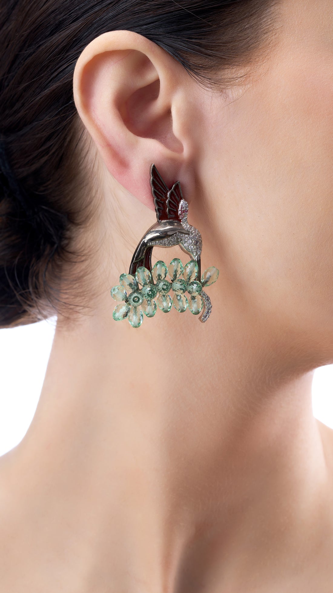 KAVYA BIRD VICTORIAN EARRINGS WITH SEMI PRECIOUS STONES IN LIME GREEN