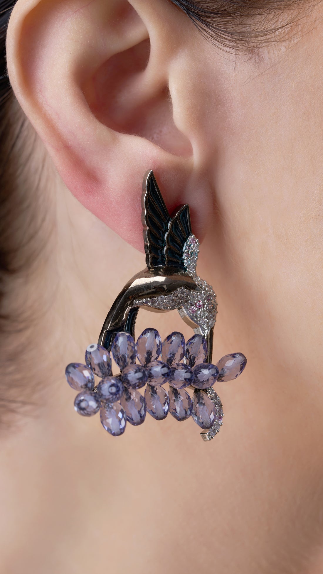 PRERANA BIRD VICTORIAN EARRINGS WITH SEMI PRECIOUS STONE IN PURPLE