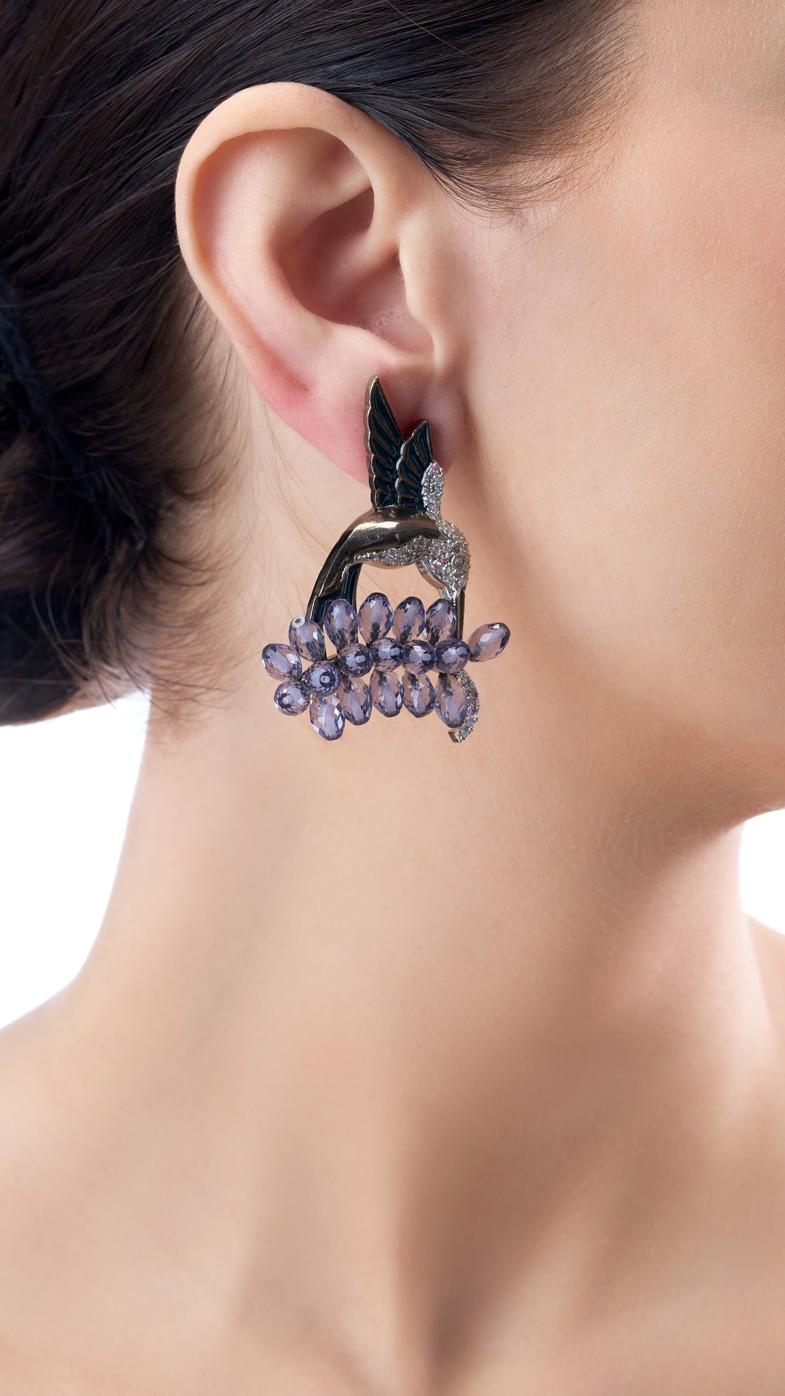 PRERANA BIRD VICTORIAN EARRINGS WITH SEMI PRECIOUS STONE IN PURPLE