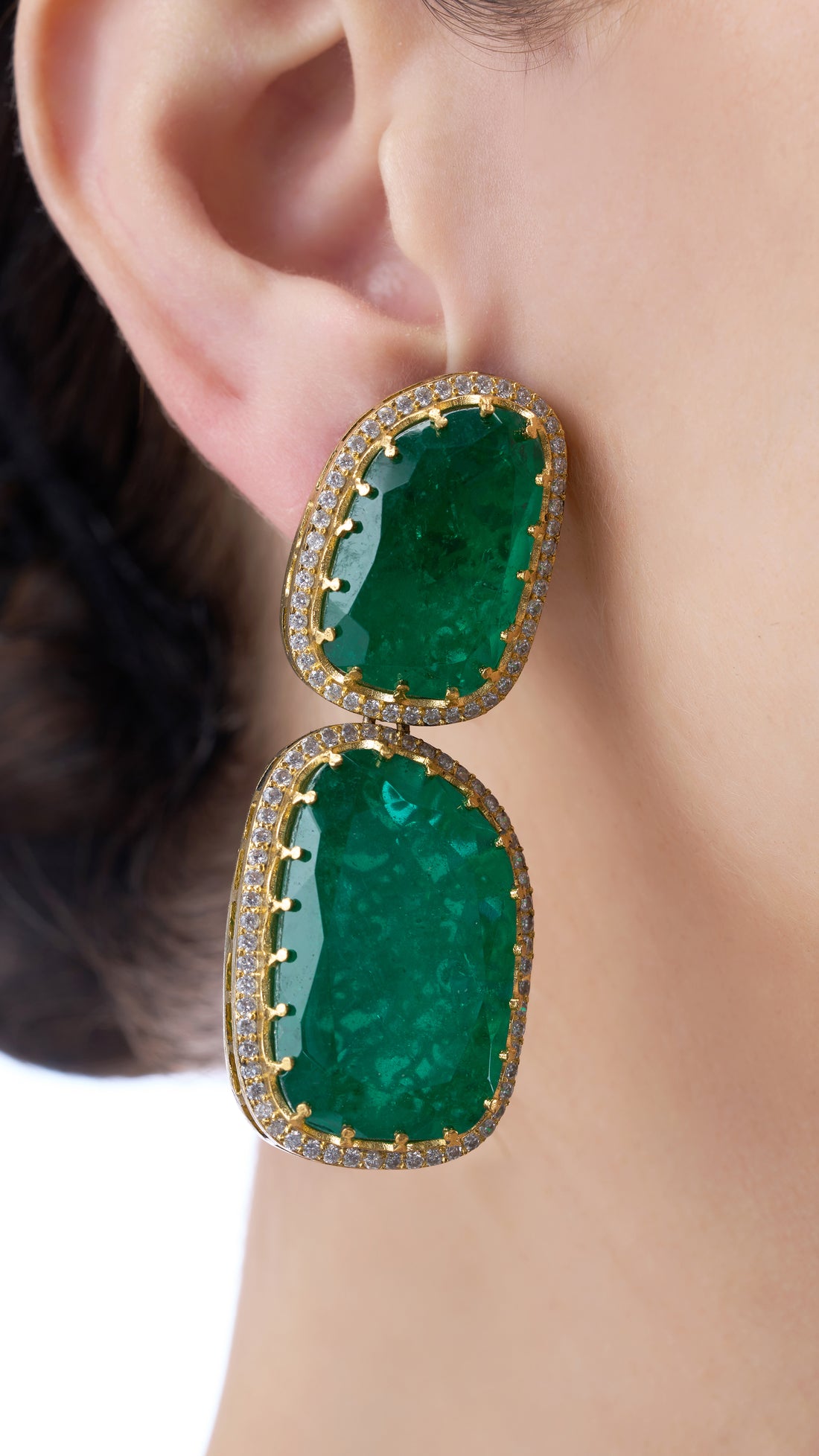 ANVITHA DOUBLE STONE EARRINGS IN GREEN SEMI PRECIOUS STONE
