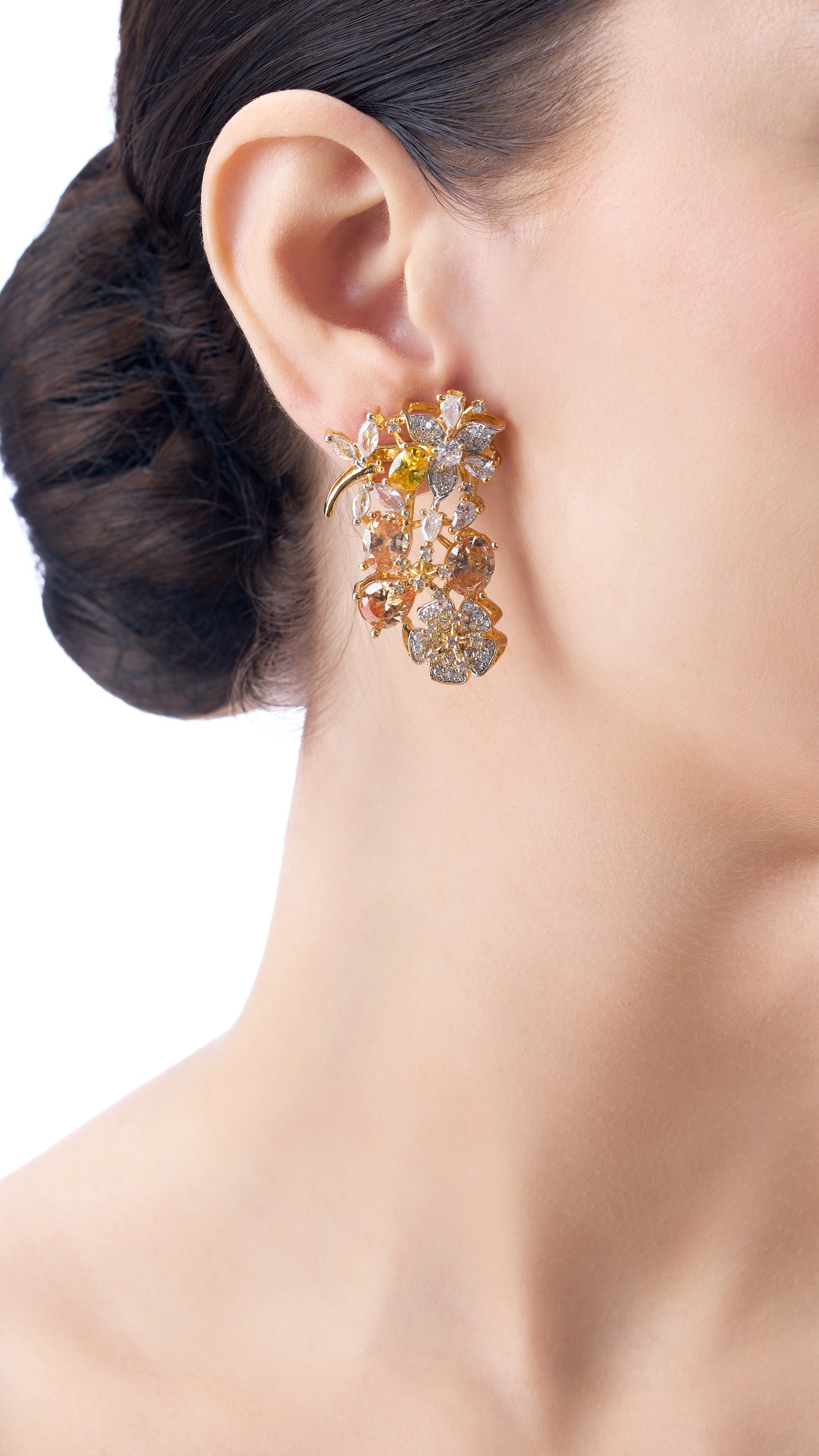 PRANITA FLOWER SEMI PRECIOUS STONES WITH MOISSANITE EARRING IN CITRINE