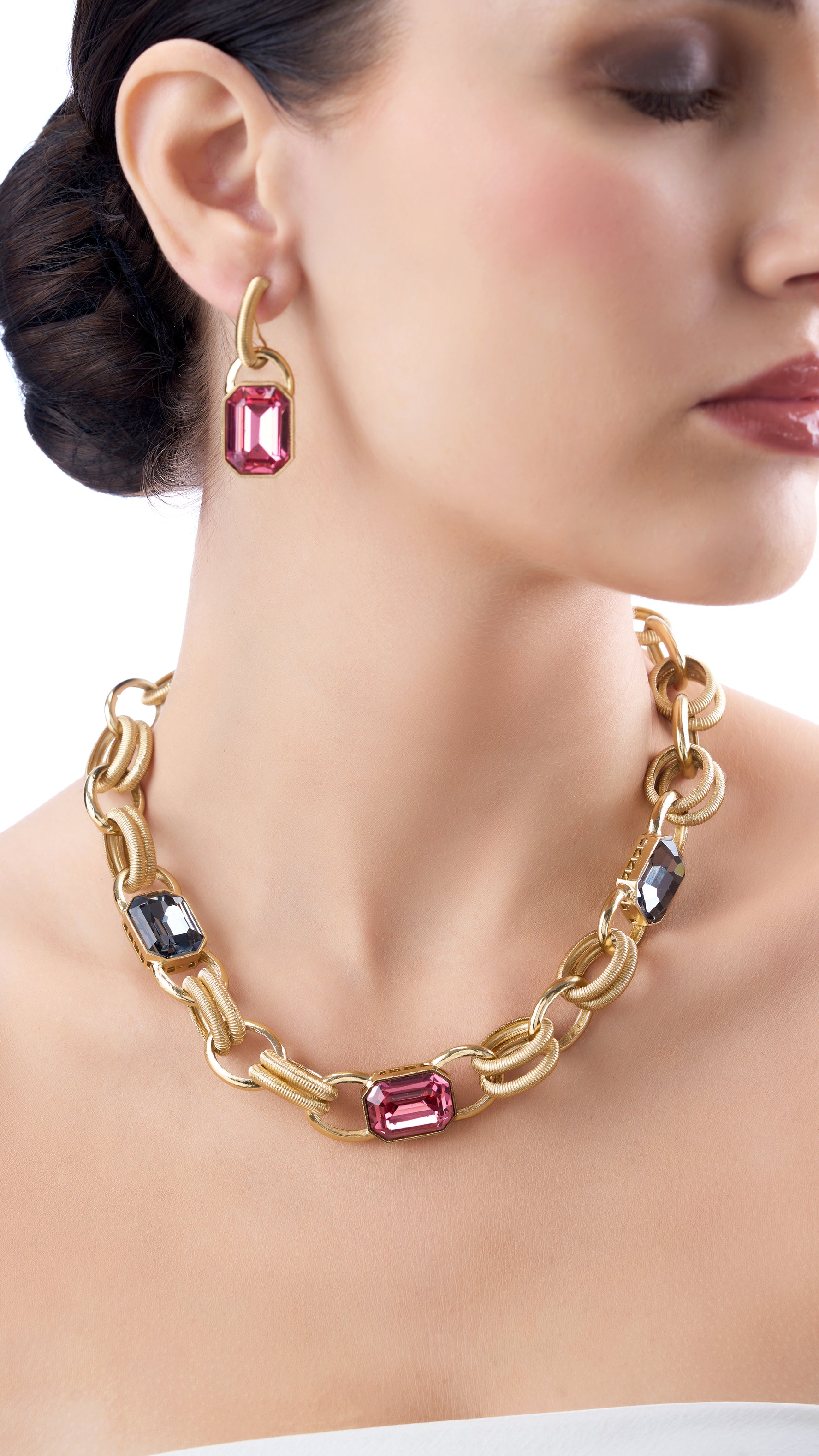 RATANJALI MODERN BOX CHAIN NECKLACE SET WITH SEMI PRECIOUS STONES