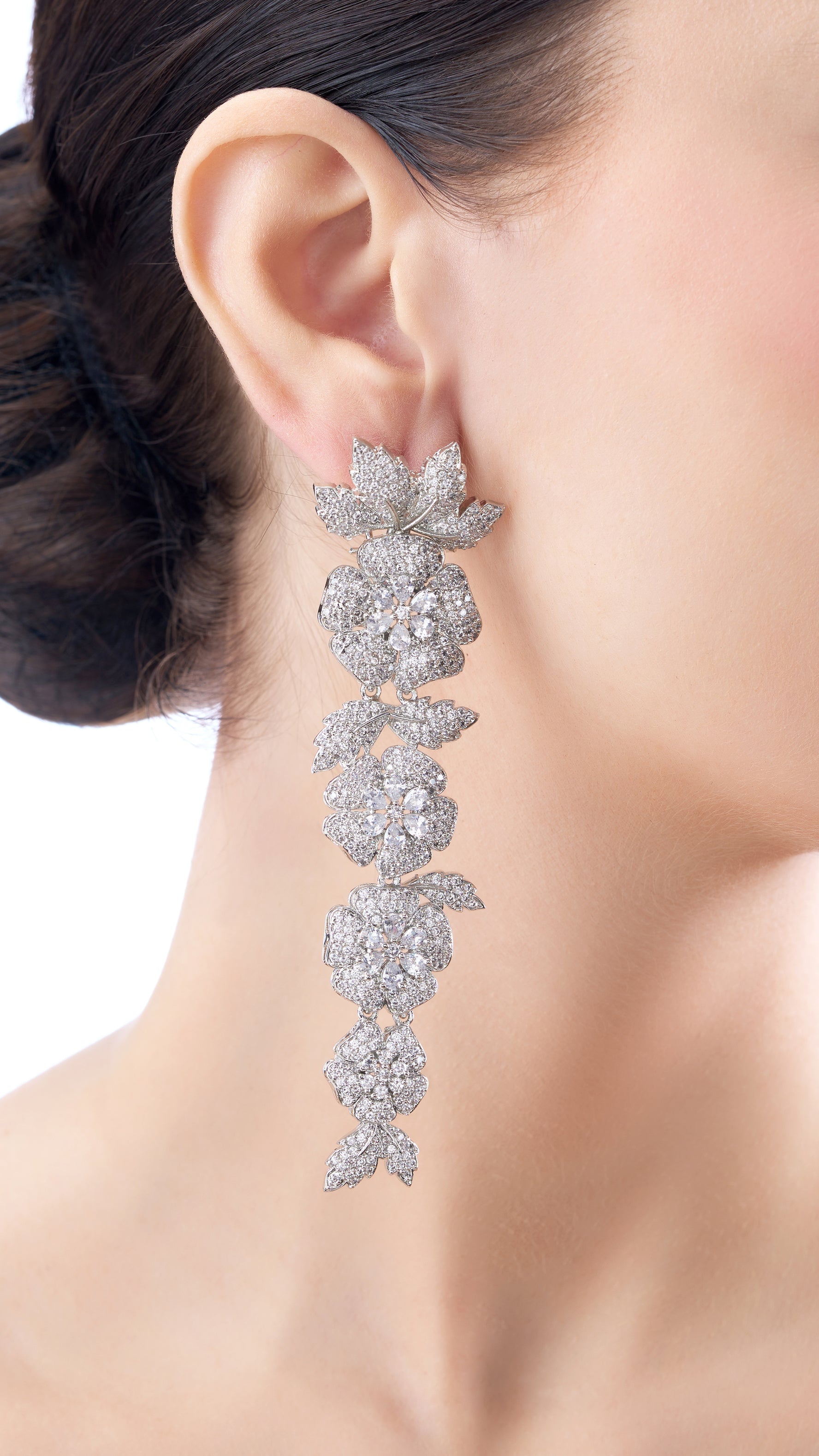 KALYANI FLOWER MOISSANITE LONG CHANDELIER EARRINGS