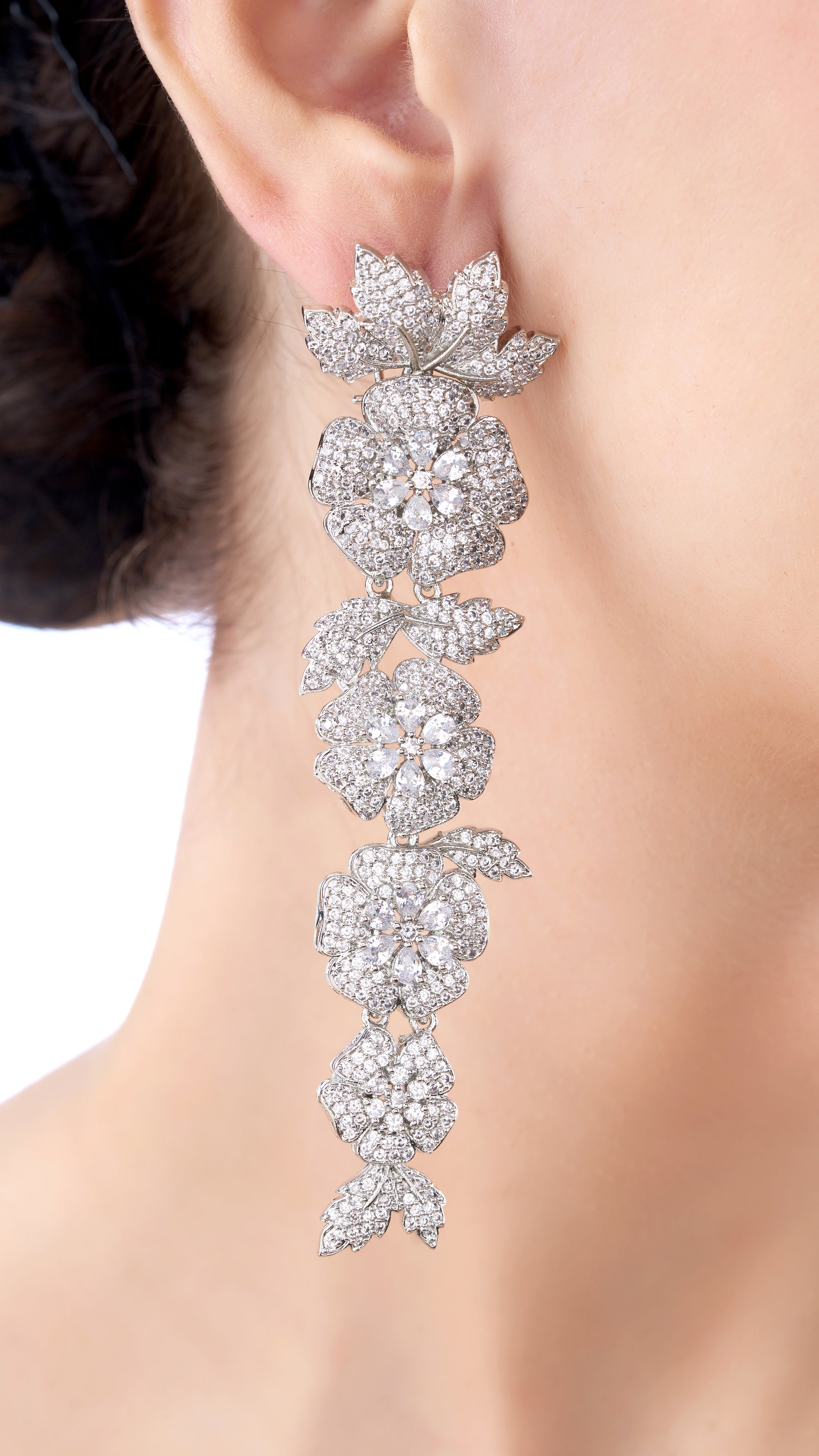 KALYANI FLOWER MOISSANITE LONG CHANDELIER EARRINGS