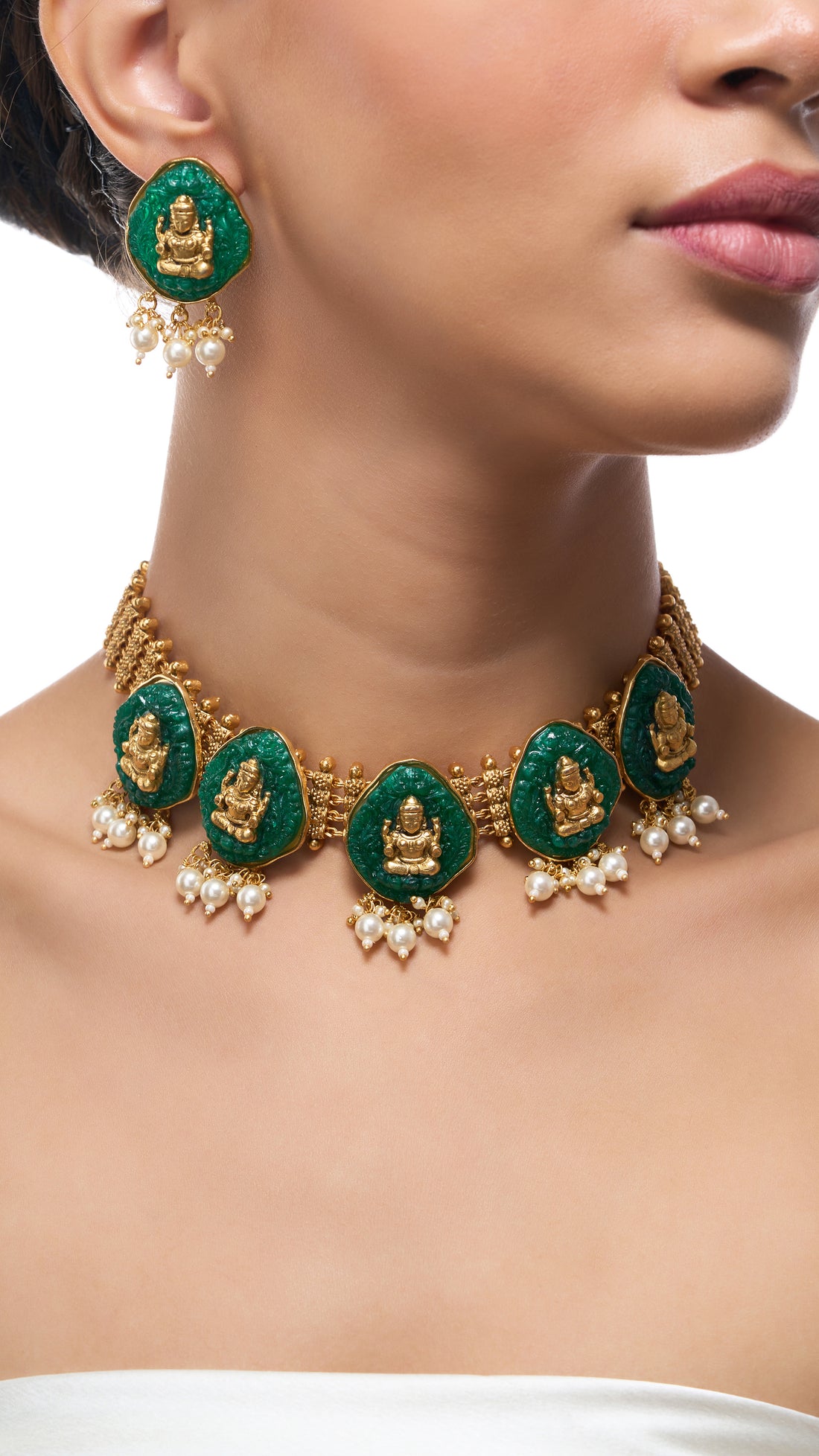 DHRUVADEVI GOLD FOIL LAXMI NECKALACE WITH FILIGREE WORK
